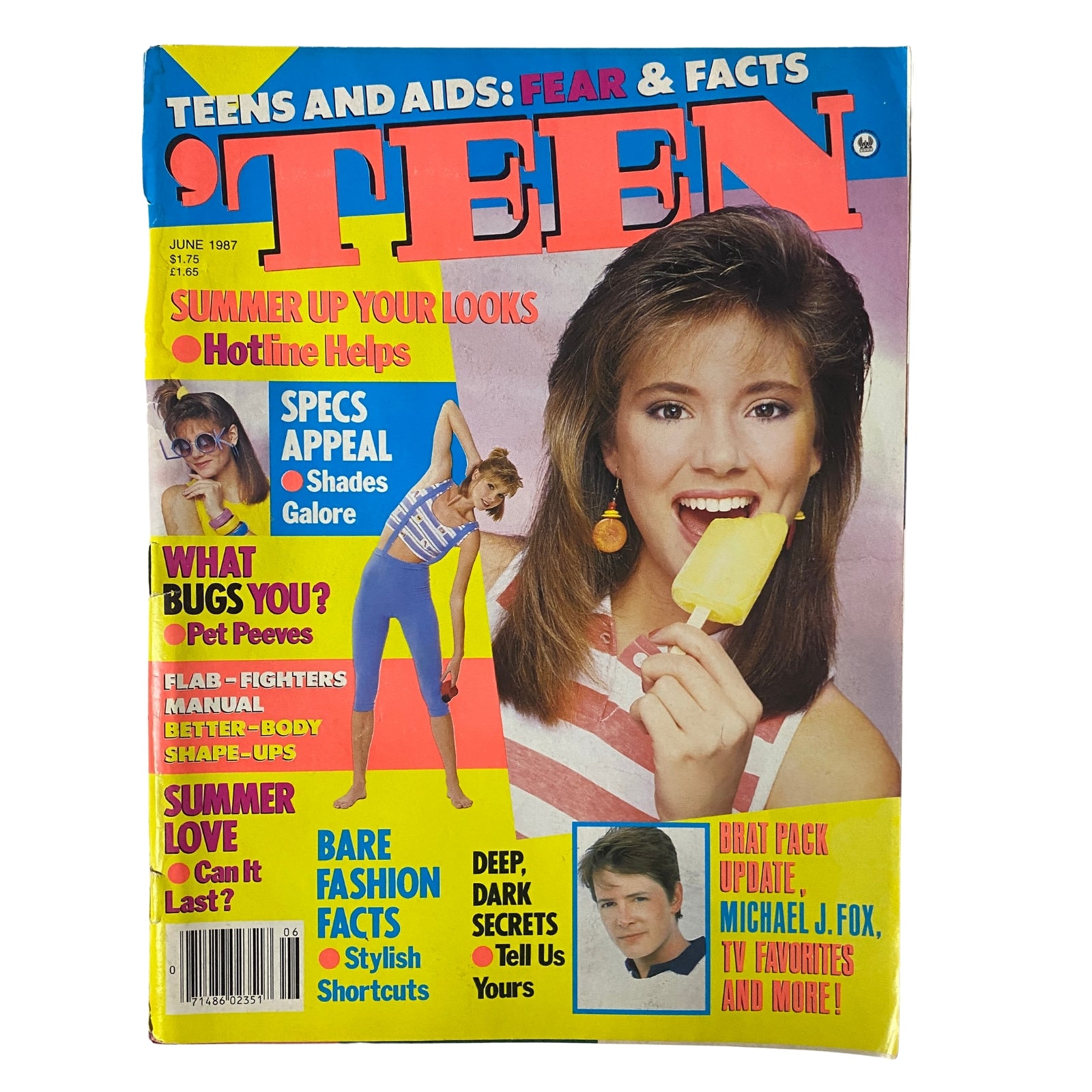 Teen Magazine June 1987 Vol. 31 No. 6 cover featuring a colorful design with a model holding a popsicle and promoting articles on fashion, summer love, and a feature on Michael J. Fox.