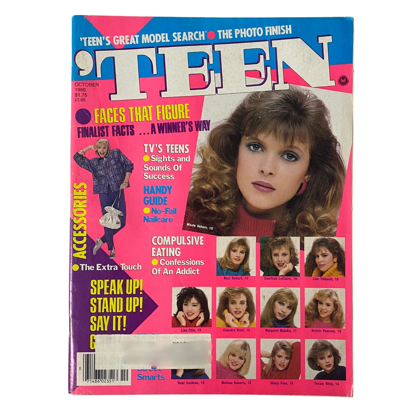 Teen Magazine October 1986 Vol 30 No. 10 featuring Nicole Vehorn on the cover, showcasing vibrant fashion and a youthful design.