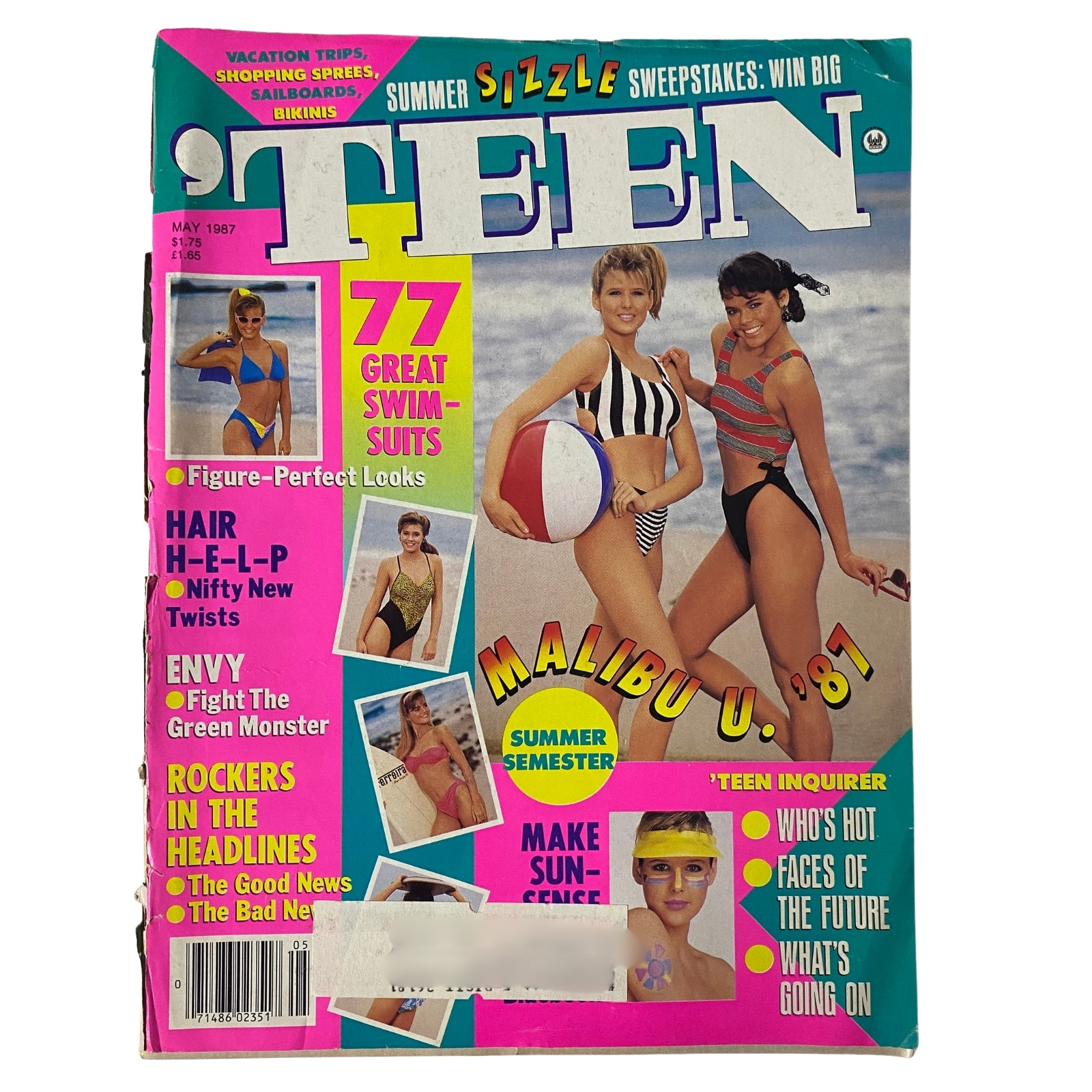 Cover of Teen Magazine May 1987 Vol. 31 No. 5 featuring summer fashion, including swimsuits for Malibu U. '87 and the Miss Teenage America 1988 feature.