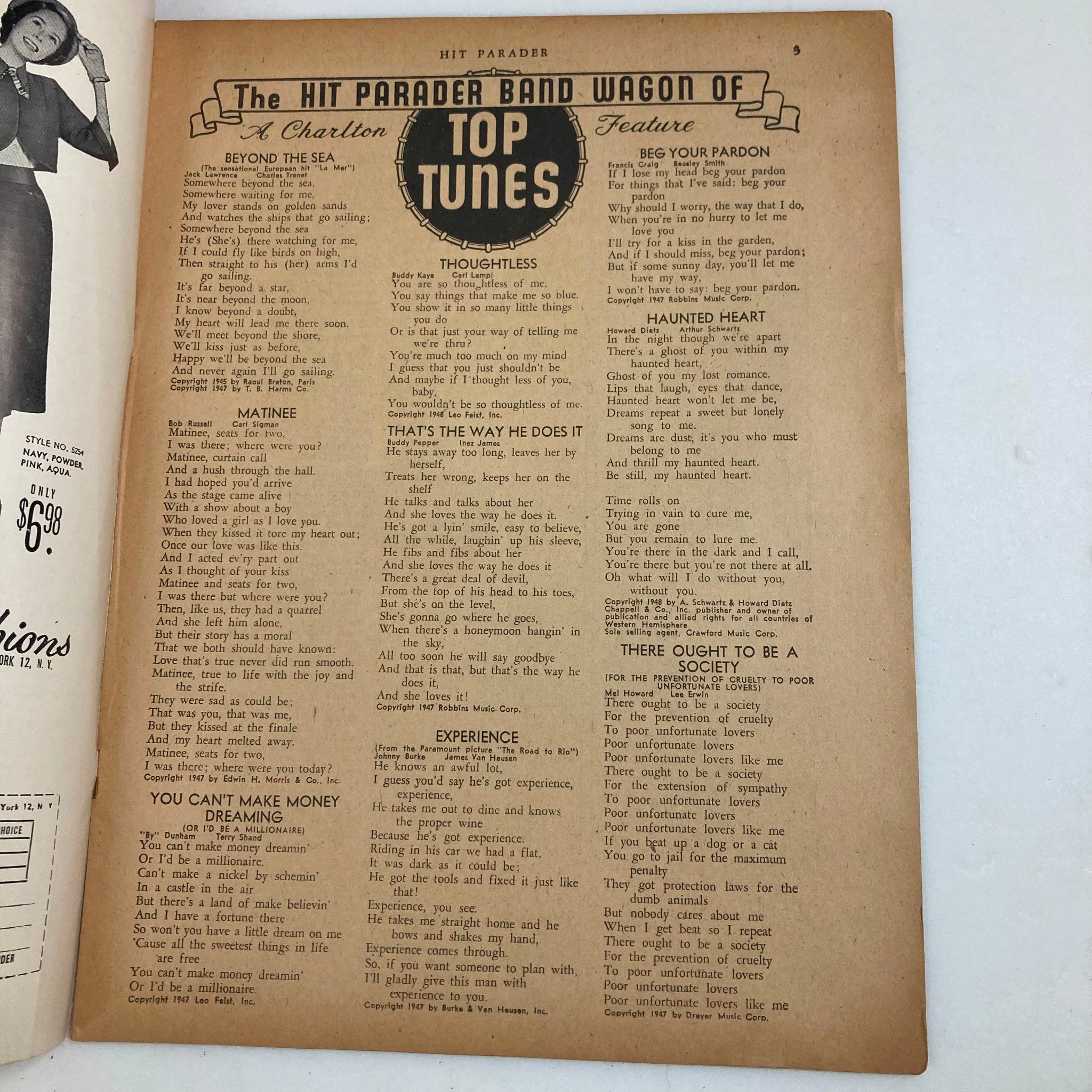 VTG Hit Parader Magazine June 1948 Vol 5 #3 Rita Hayworth No Label