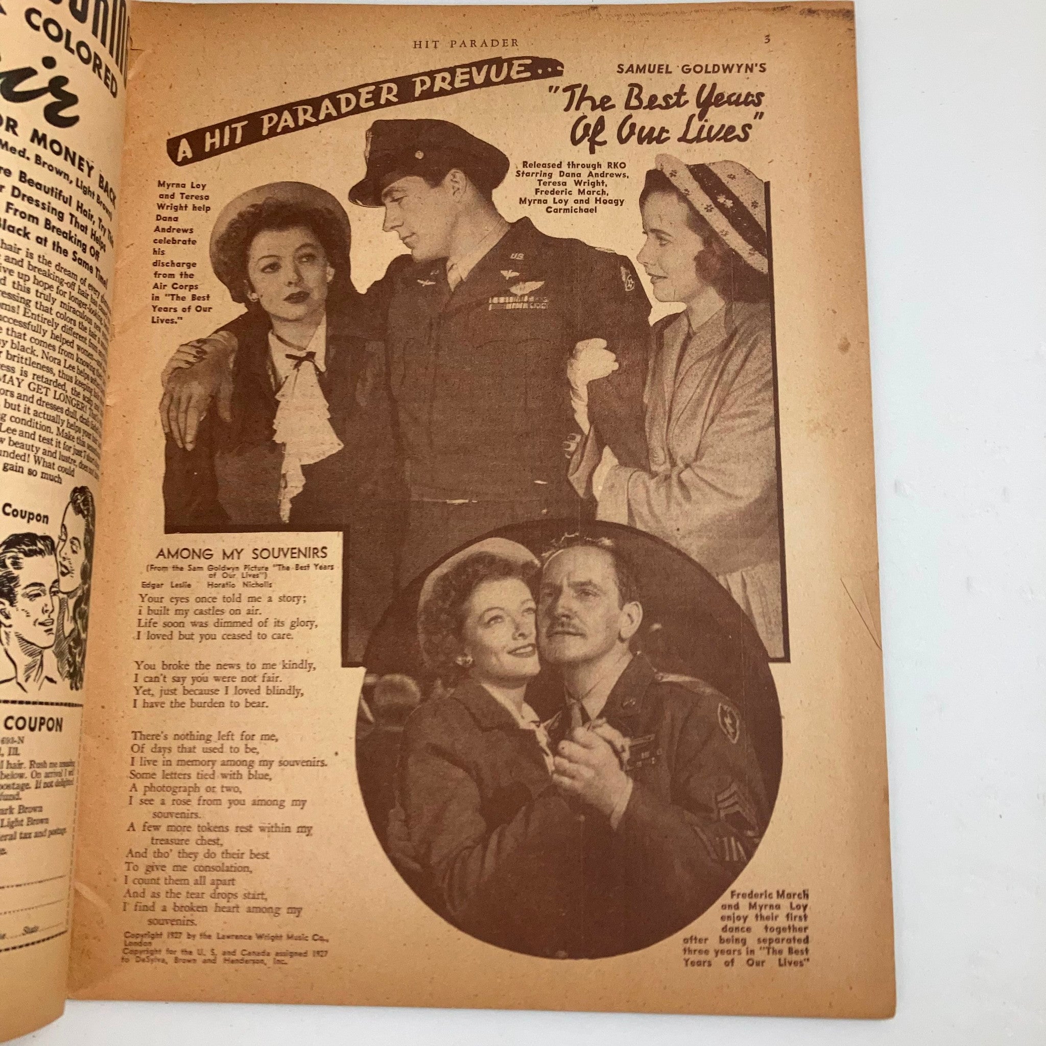 VTG Hit Parader Magazine February 1947 Ava Gardner and Myrna Loy No Label