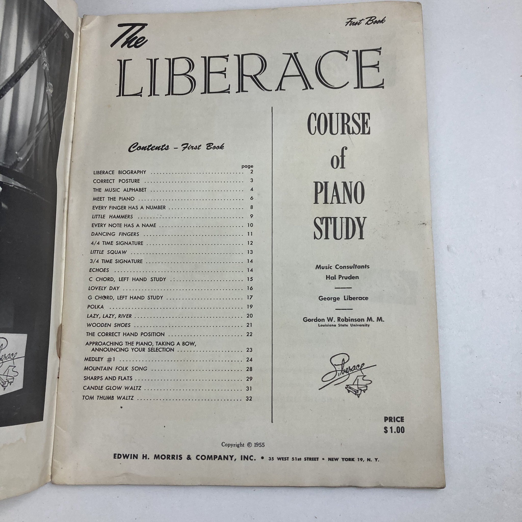 1955 The Liberace Course of Piano Study First Book Paperback No Label