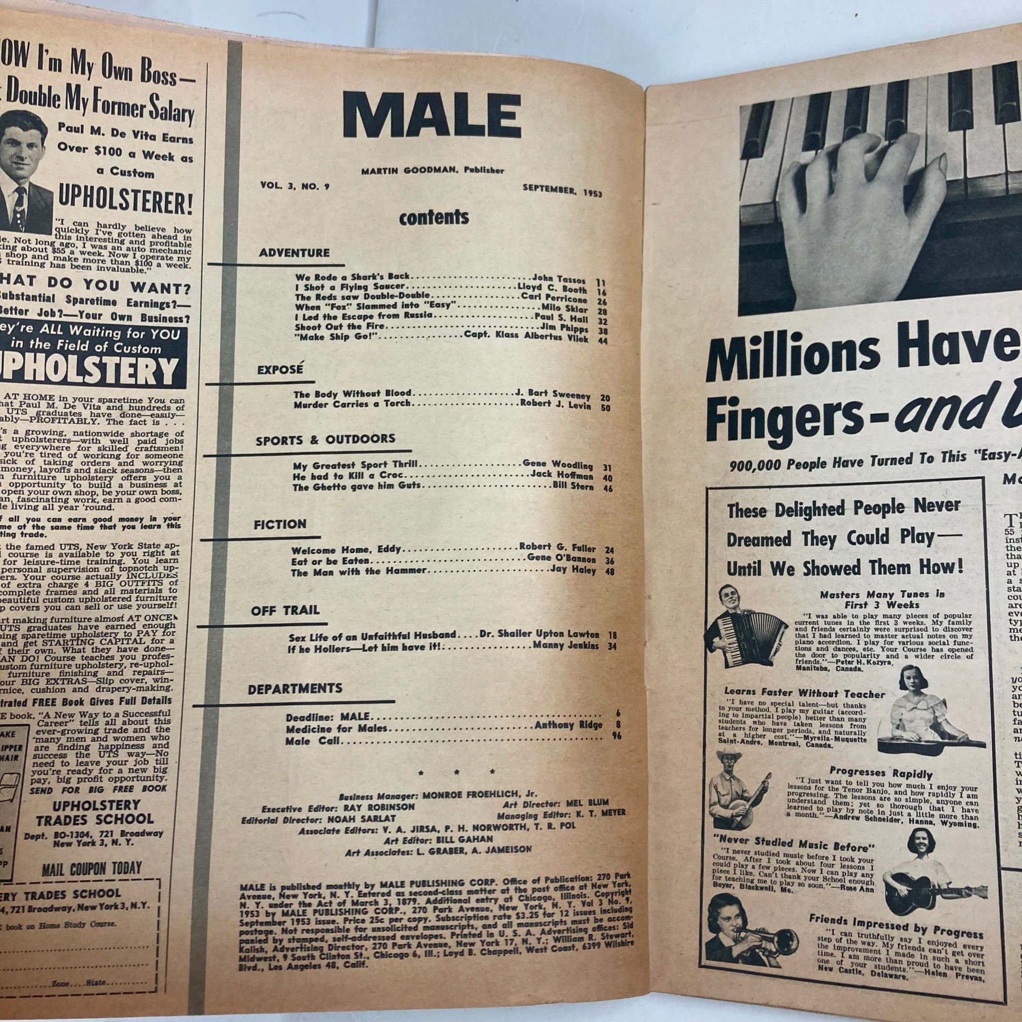 VTG Male Magazine September 1953 Vol 3 No. 9 We Rode A Shark's Back No Label