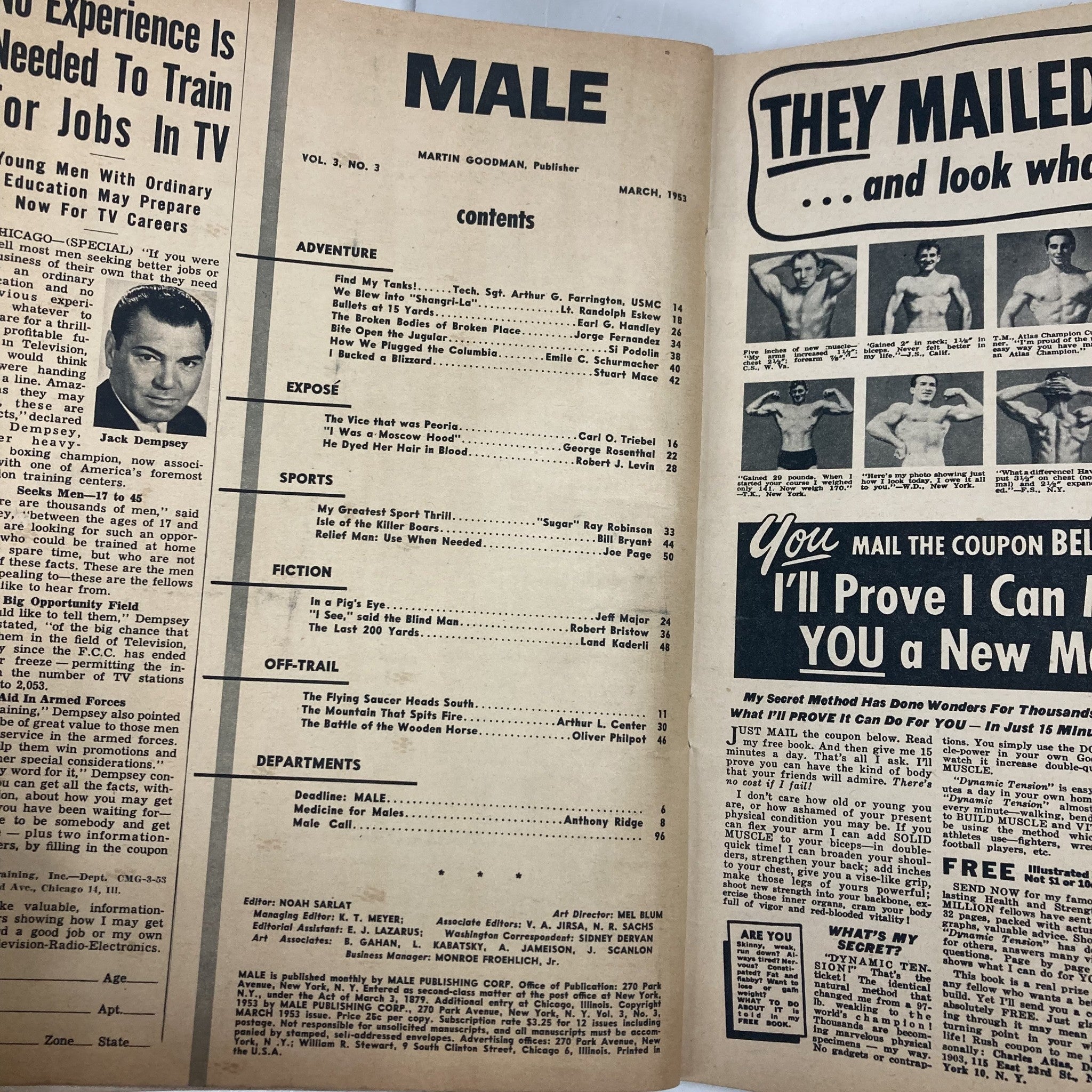 VTG Male Magazine March 1953 Vol 3 No. 3 How We Cleaned Up Peoria Vice No Label