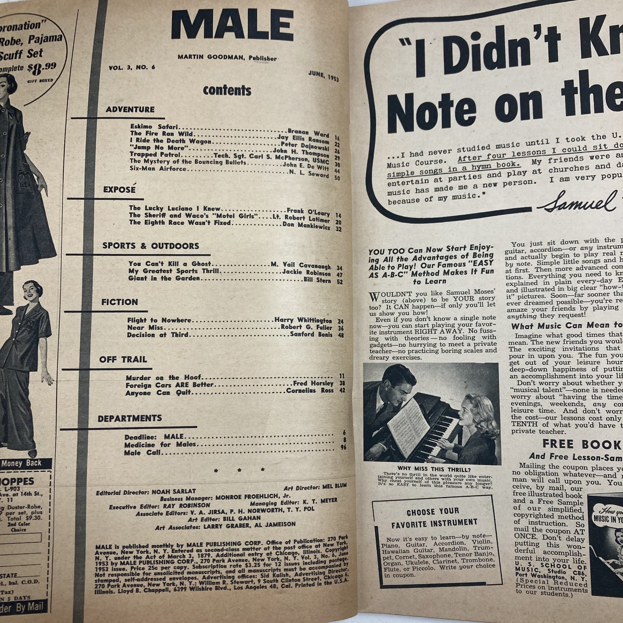 VTG Male Magazine June 1953 Vol 3 No. 6 Mystery of the Bouncing Bullets No Label