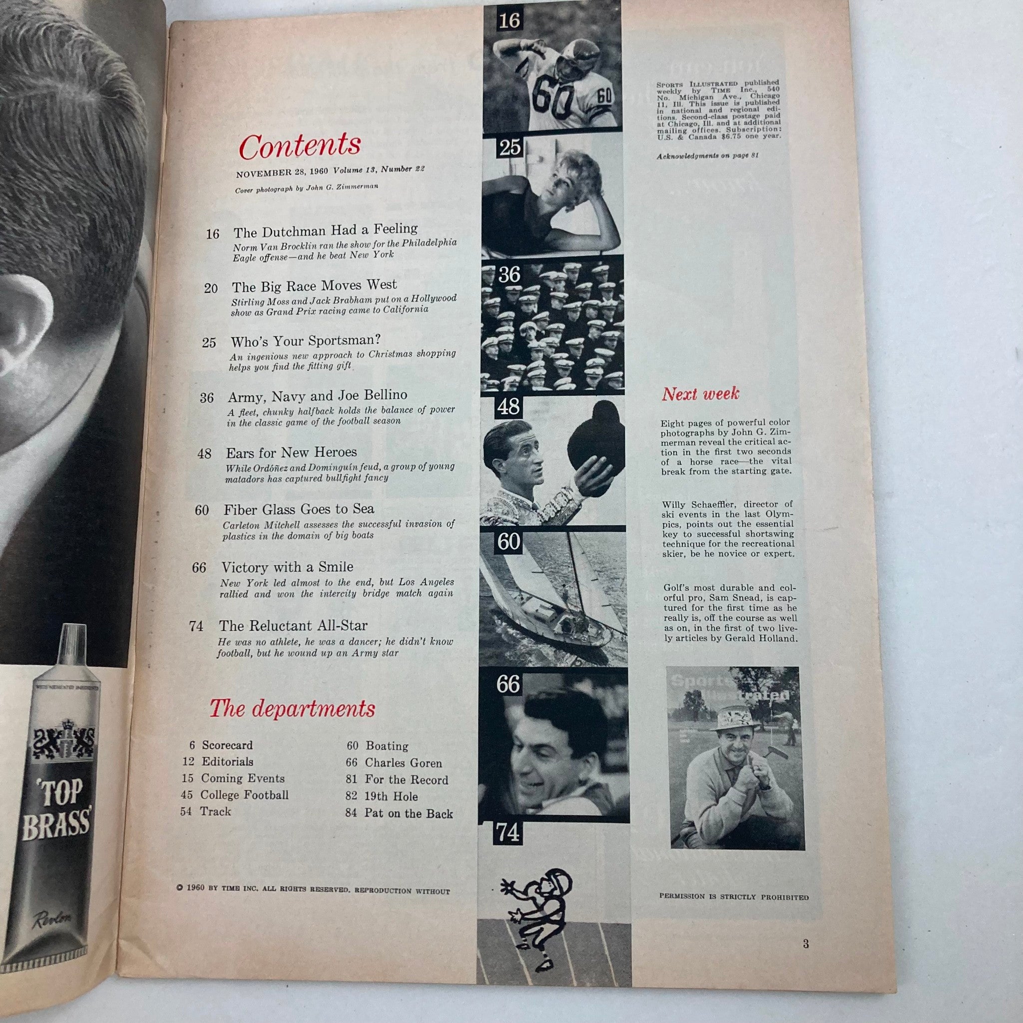 VTG Sports Illustrated Magazine November 28 1960 Vol 13 No. 22 Joe Bellino