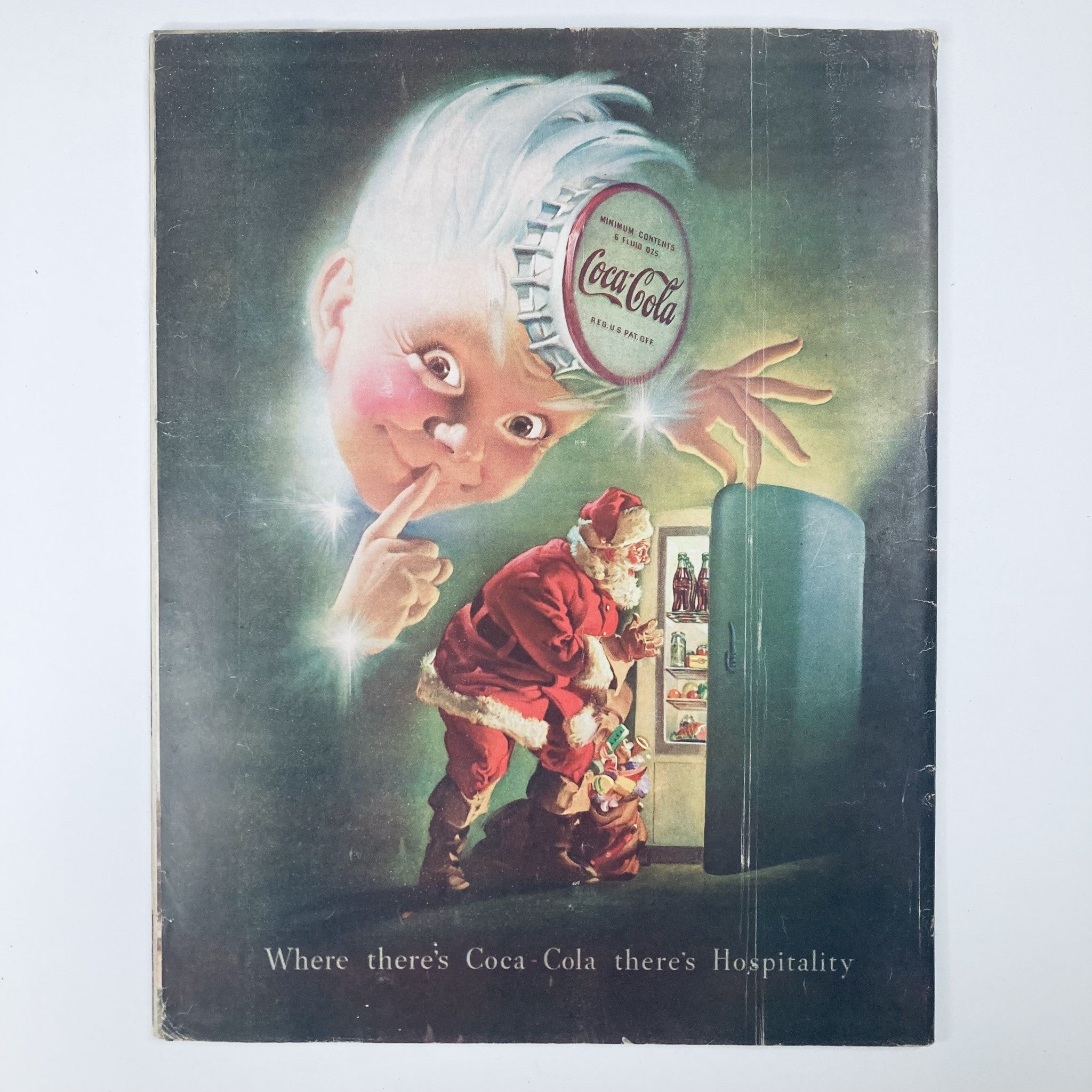Cover image of VTG Collier's Magazine December 25, 1948, Vol 122 #26, featuring a whimsical illustration with a boy and Santa Claus interacting near a refrigerator, showcasing the festive theme of hospitality and Coca-Cola.