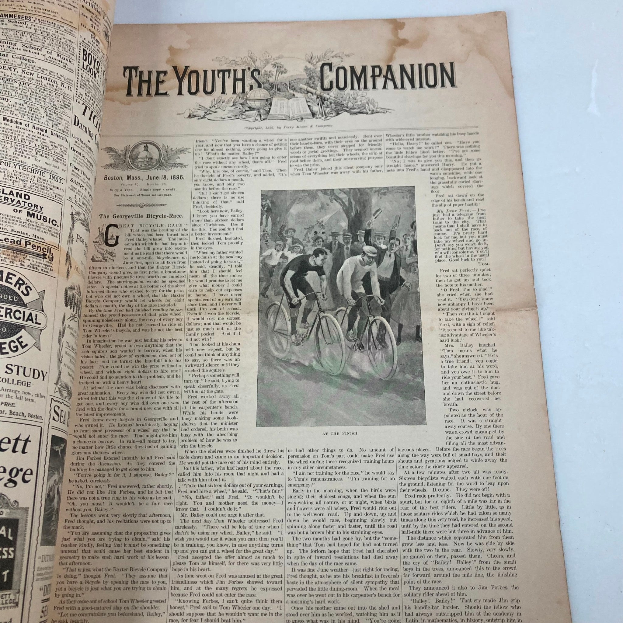 VTG The Youth's Companion Magazine June 18 1896 Georgeville Bike-Race No Label