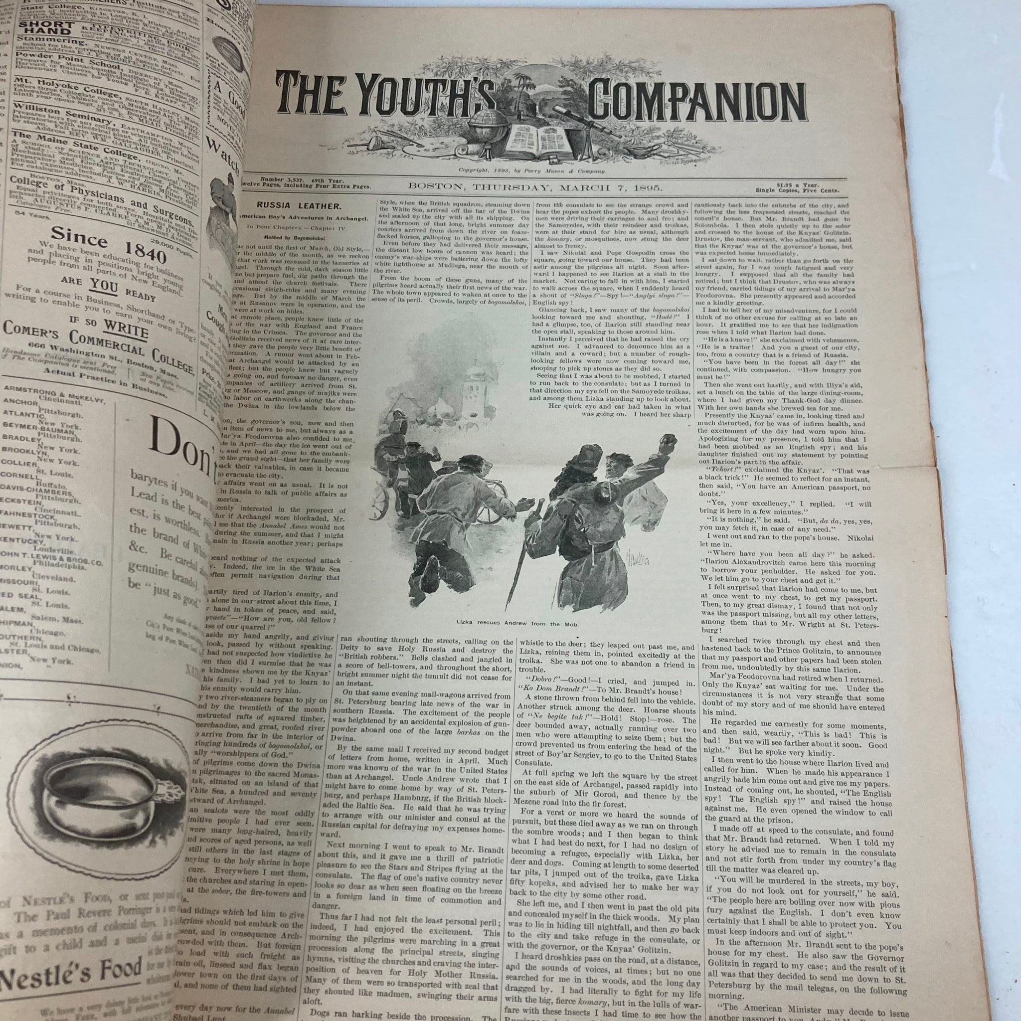 VTG The Youth's Companion Magazine March 7 1895 Russia Leather No Label