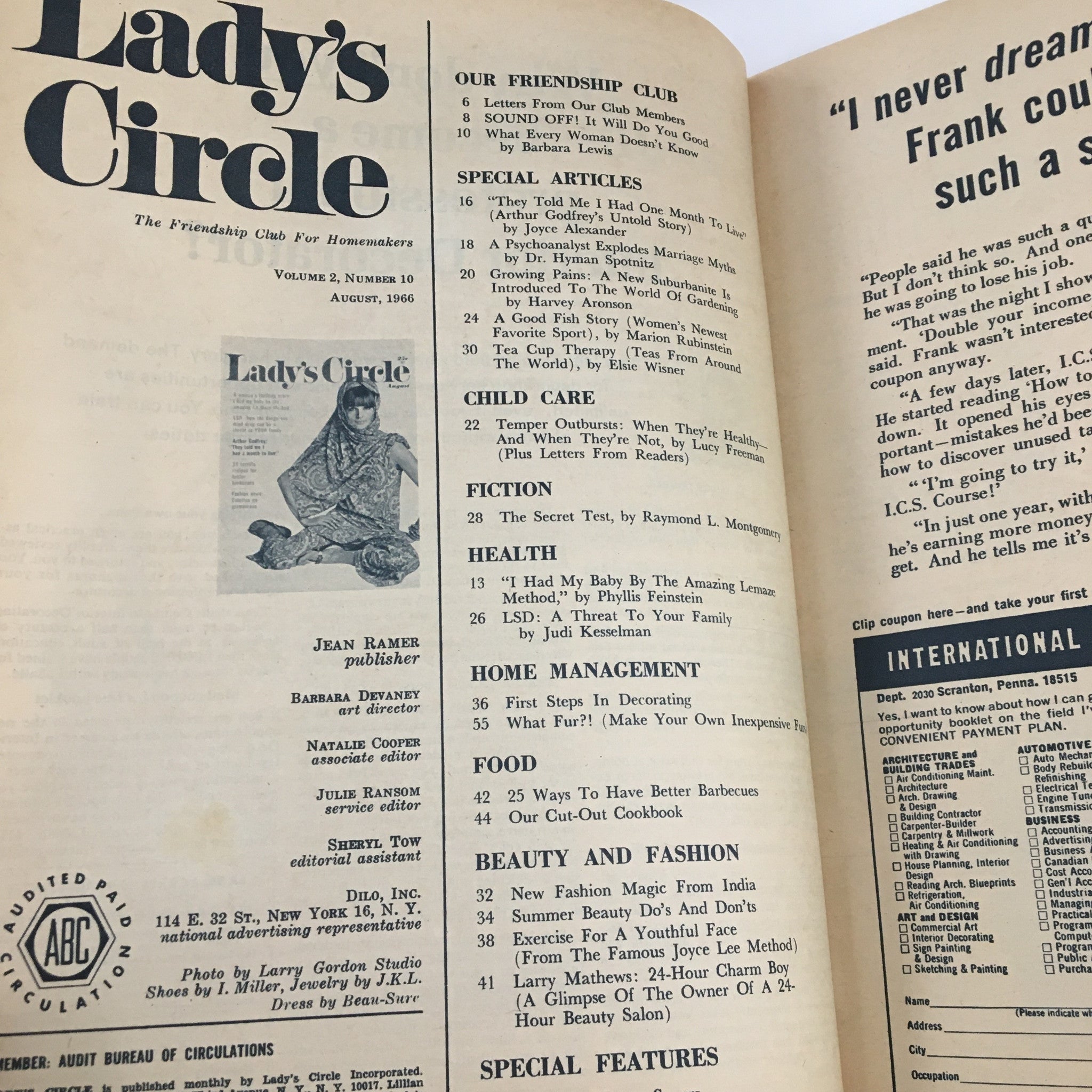 Lady's Circle Magazine August 1966 Arthur Godfrey & La Maze Method No Label