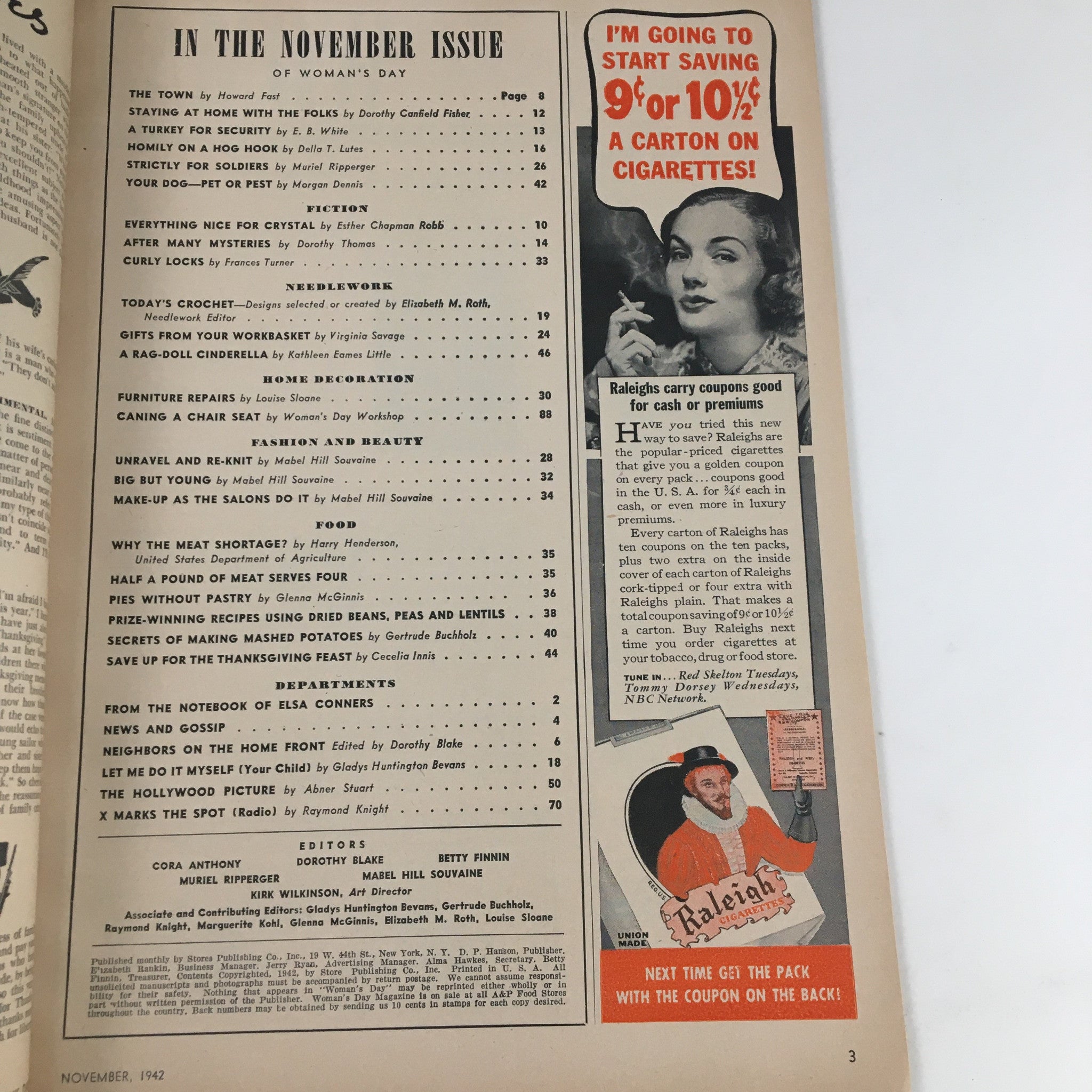 Woman's Day Magazine November 1942 From The Notebook of Elsa Conners No Label