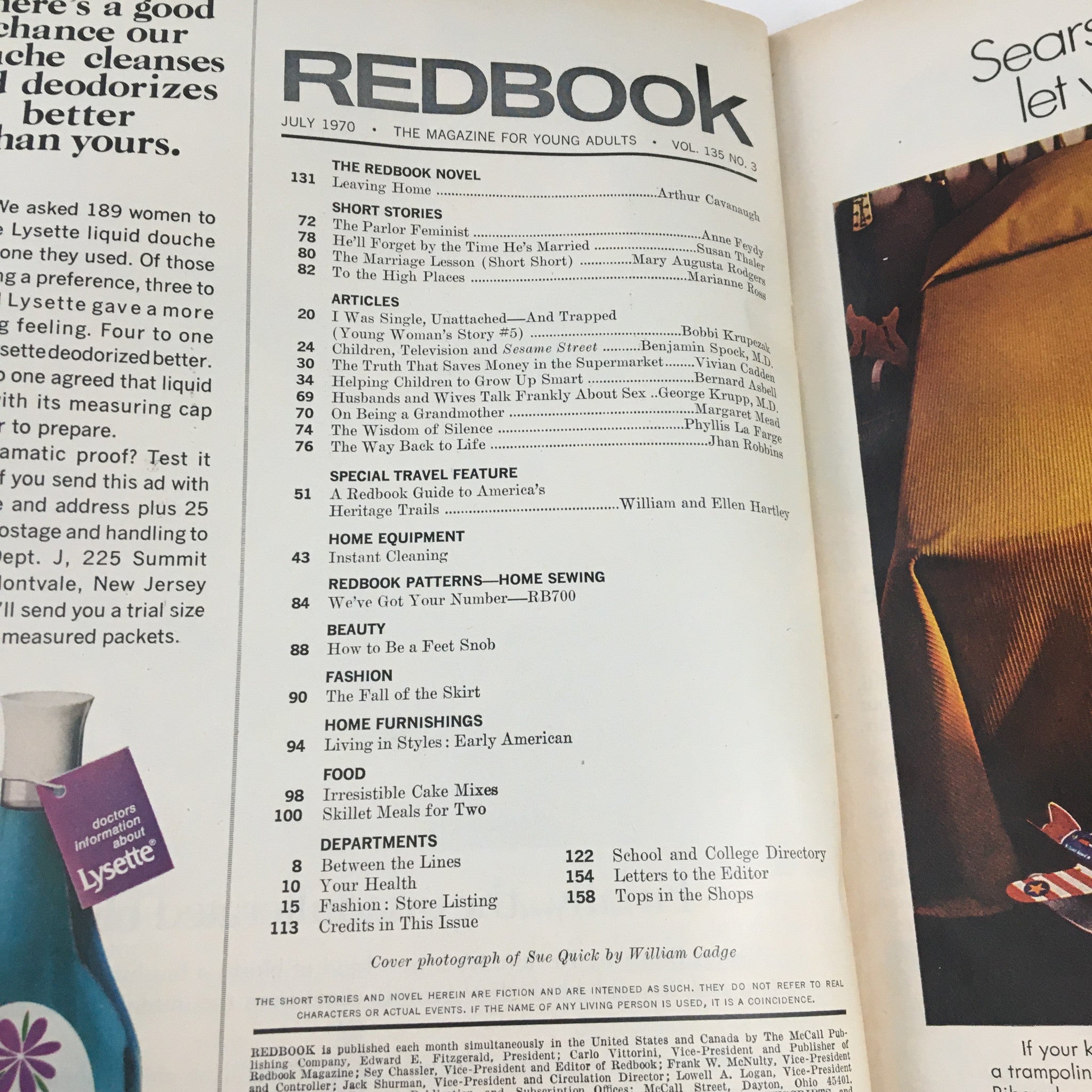 Redbook Magazine July 1970 Cover Photograph of Sue Quick by William Cadge