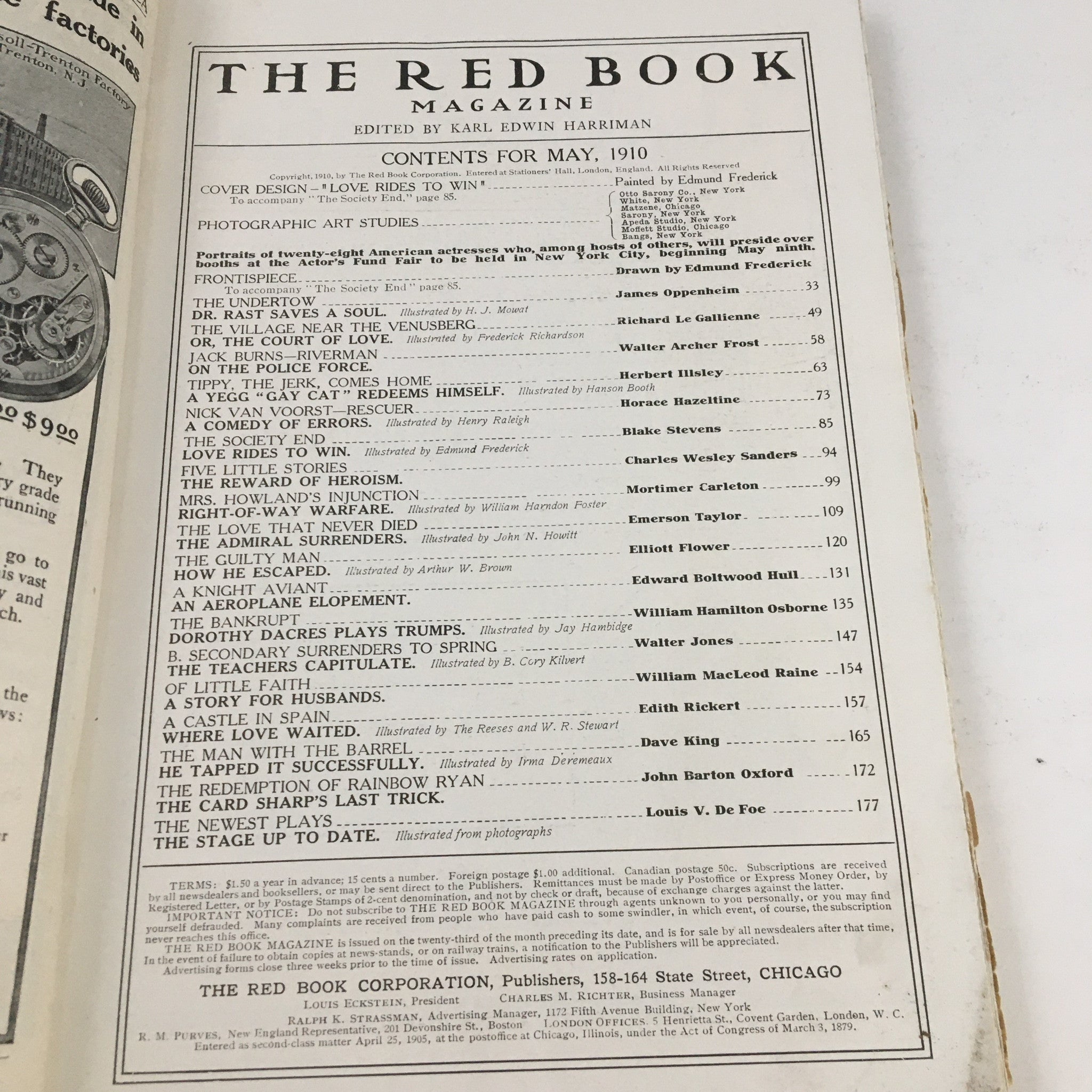 The Redbook Magazine May 1910 Love Rides To Win The Society End No Label