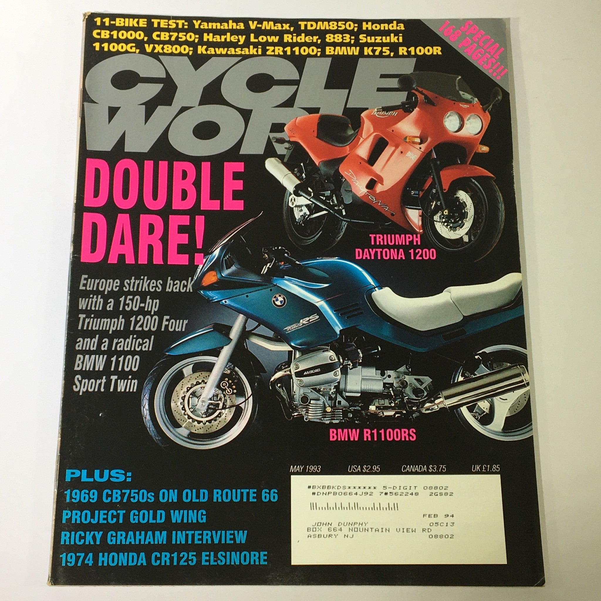 Cycle World Magazine May 1993 - Triumph Daytona 1200 / BMW R1100RS / BMW K75