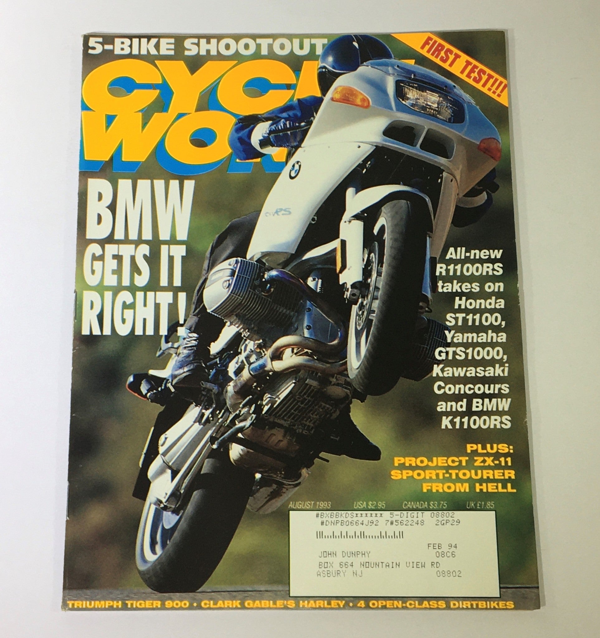 Cycle World Magazine August 1993 - Honda R1100RS, Honda ST1100 & Yamaha GTS1000