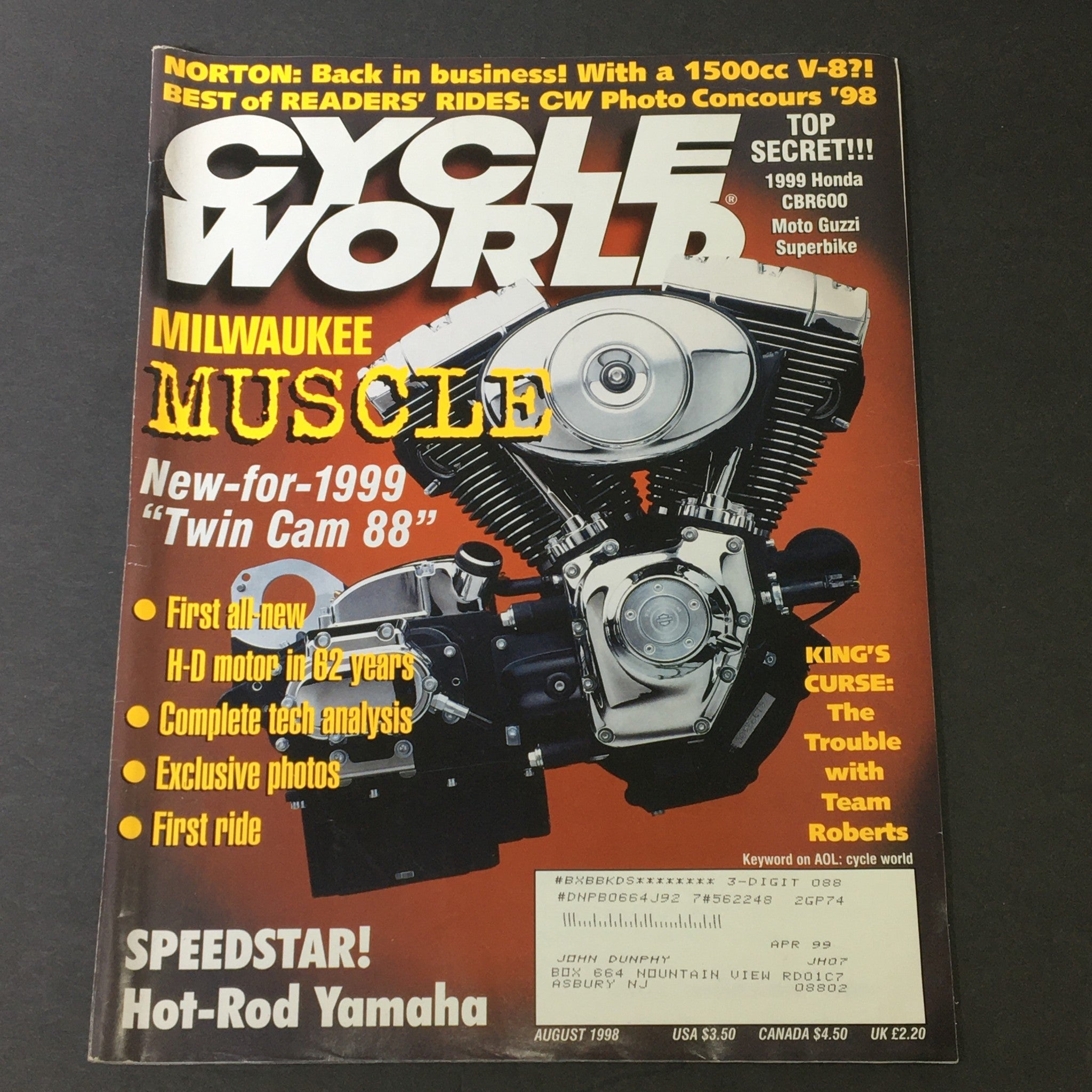 Cycle World Magazine August 1998 - 1999 Honda CBR600 / Moto Guzzi Superbike