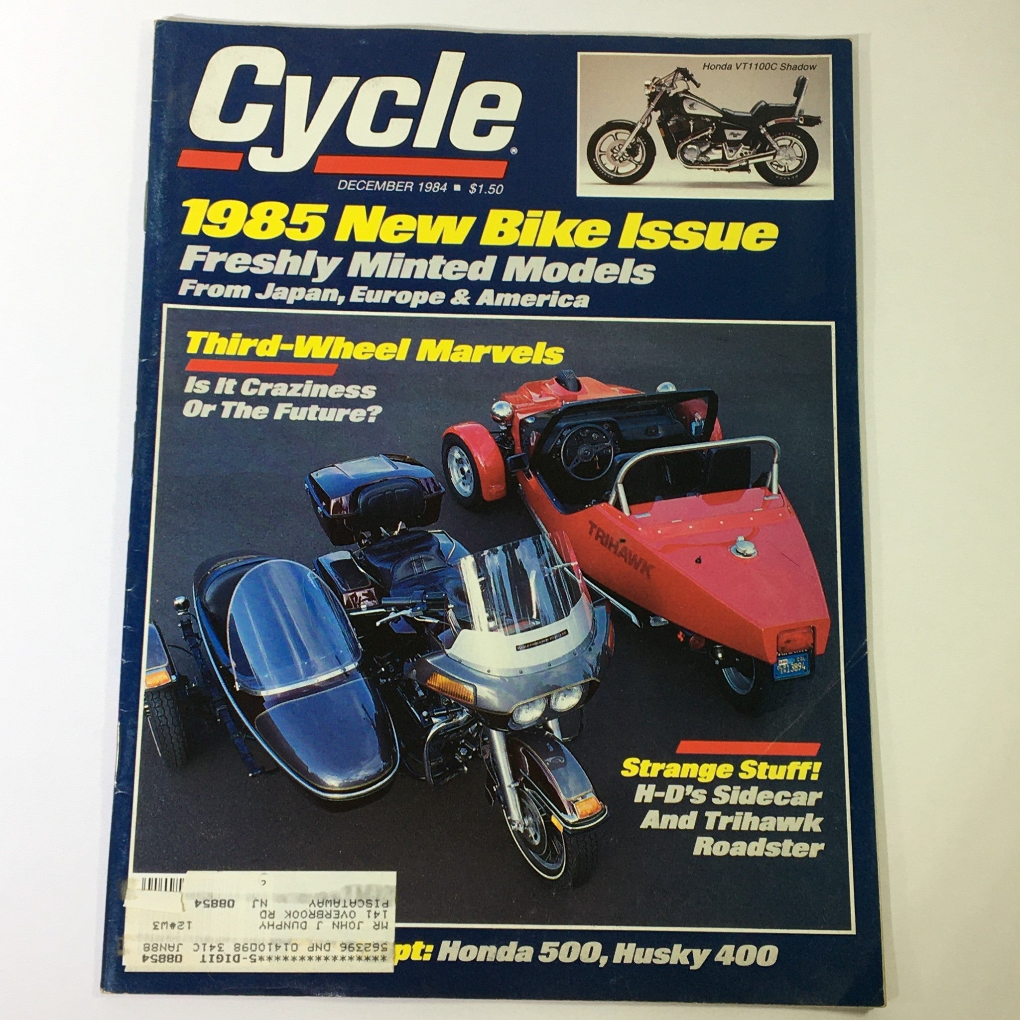 VTG Cycle Magazine December 1984 - Honda VT1100C Shadow / Honda 500 / HD Sidecar