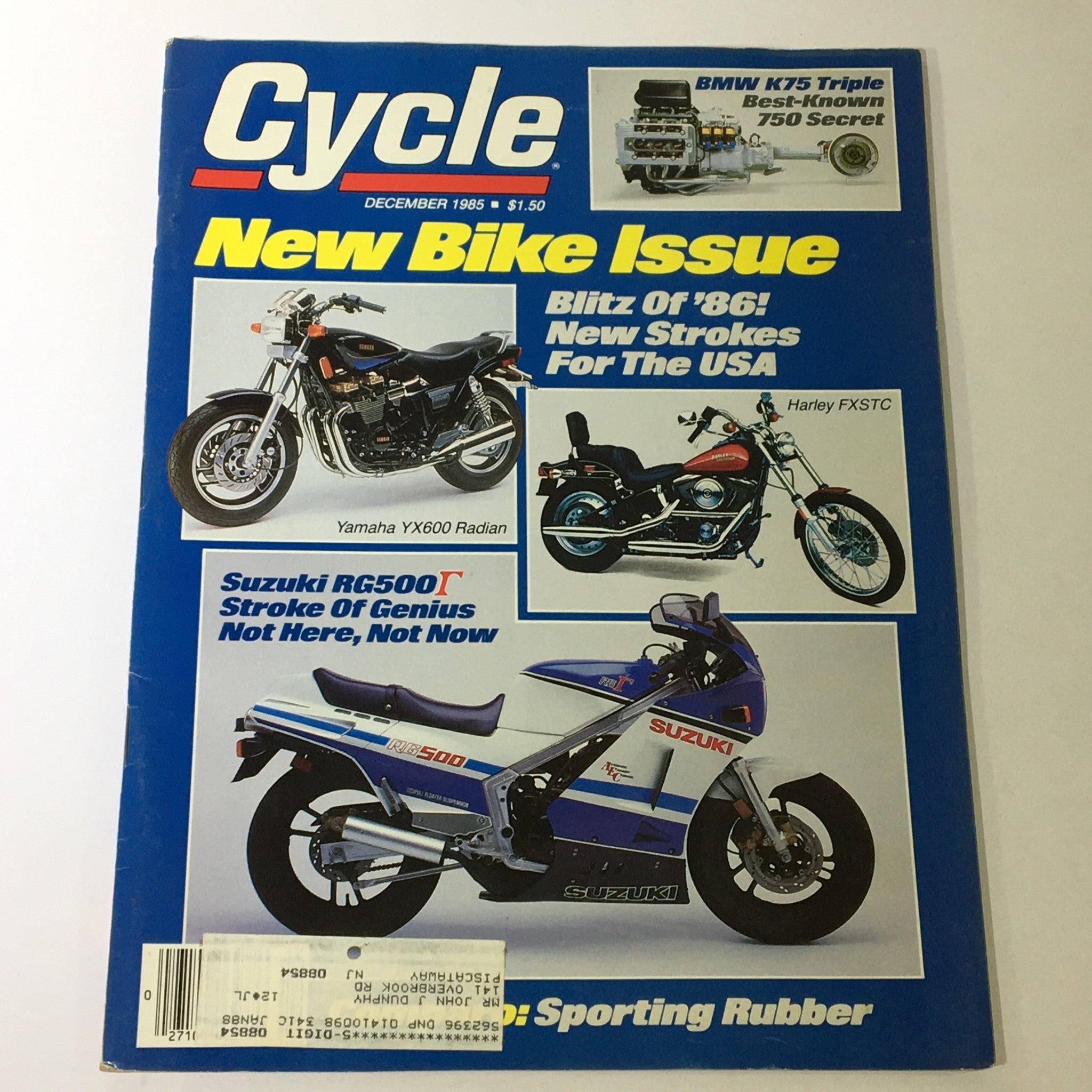 VTG Cycle Magazine December 1985 - BMW K75 Triple / Yamaha YX600 / Harley FXSTC