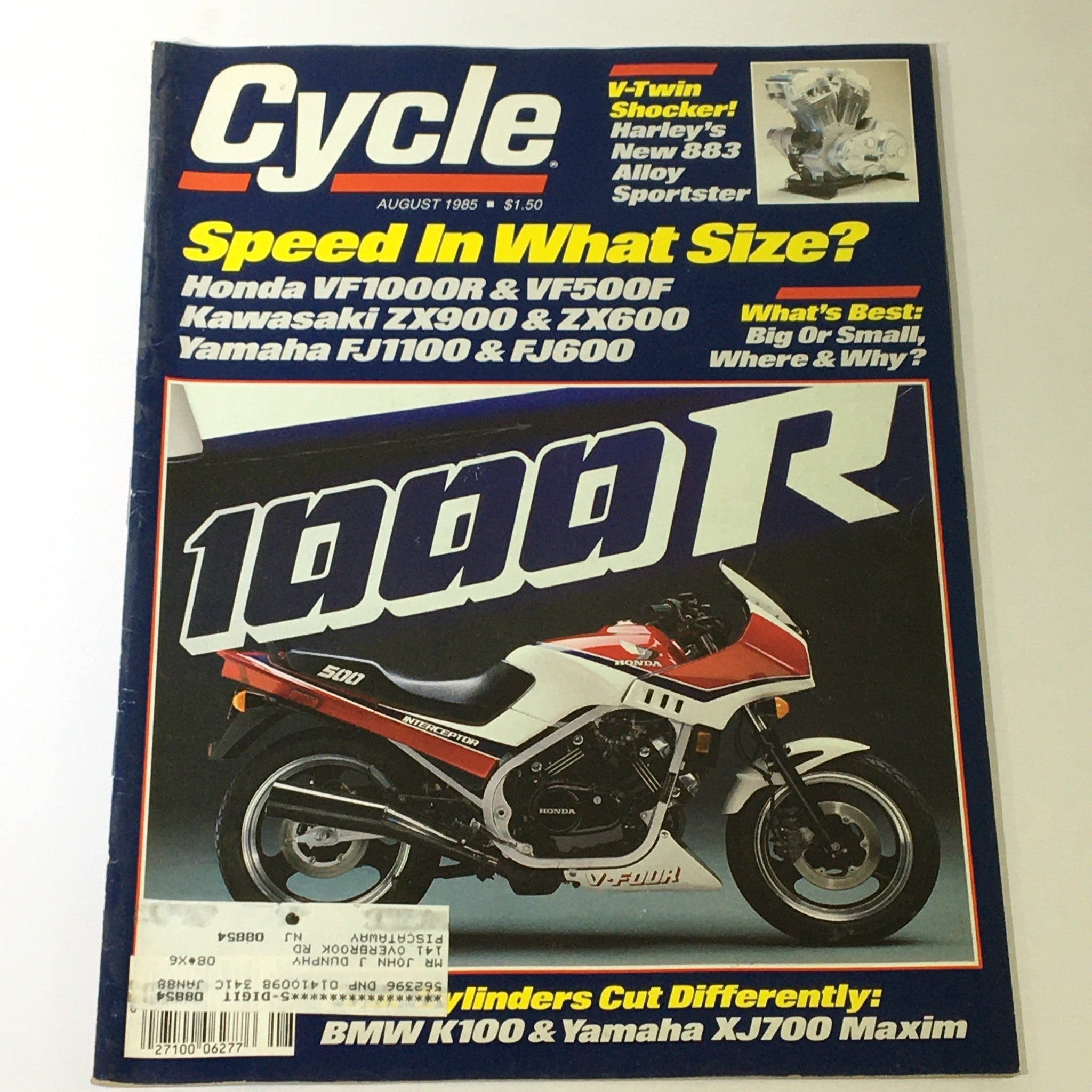 VTG Cycle Magazine August 1985 - Harley 883 Alloy Sportster / Honda VF1000R