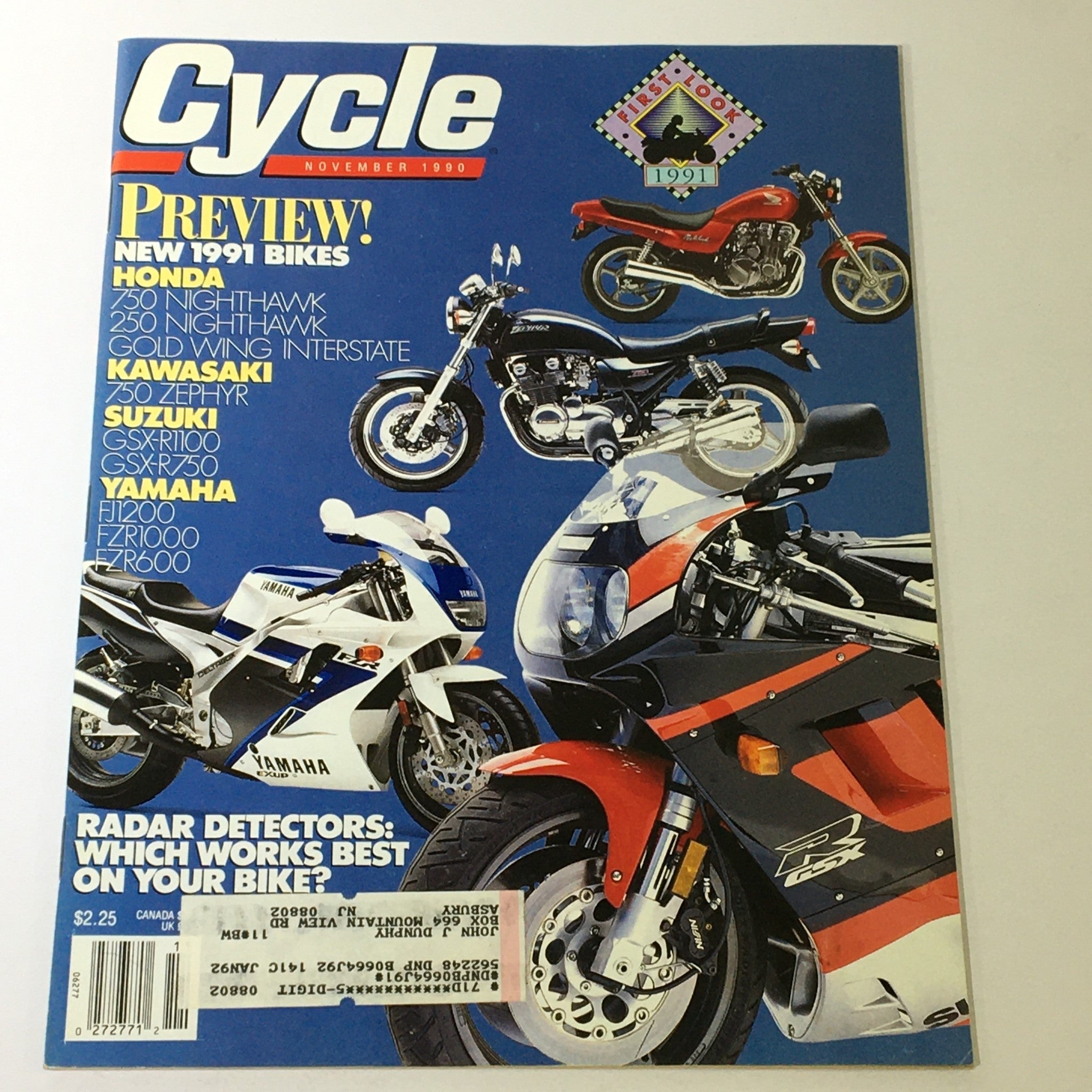 Cycle Magazine November 1990 - Honda 750 & 250 Nighthawk / Kawasaki 750 Zephyr