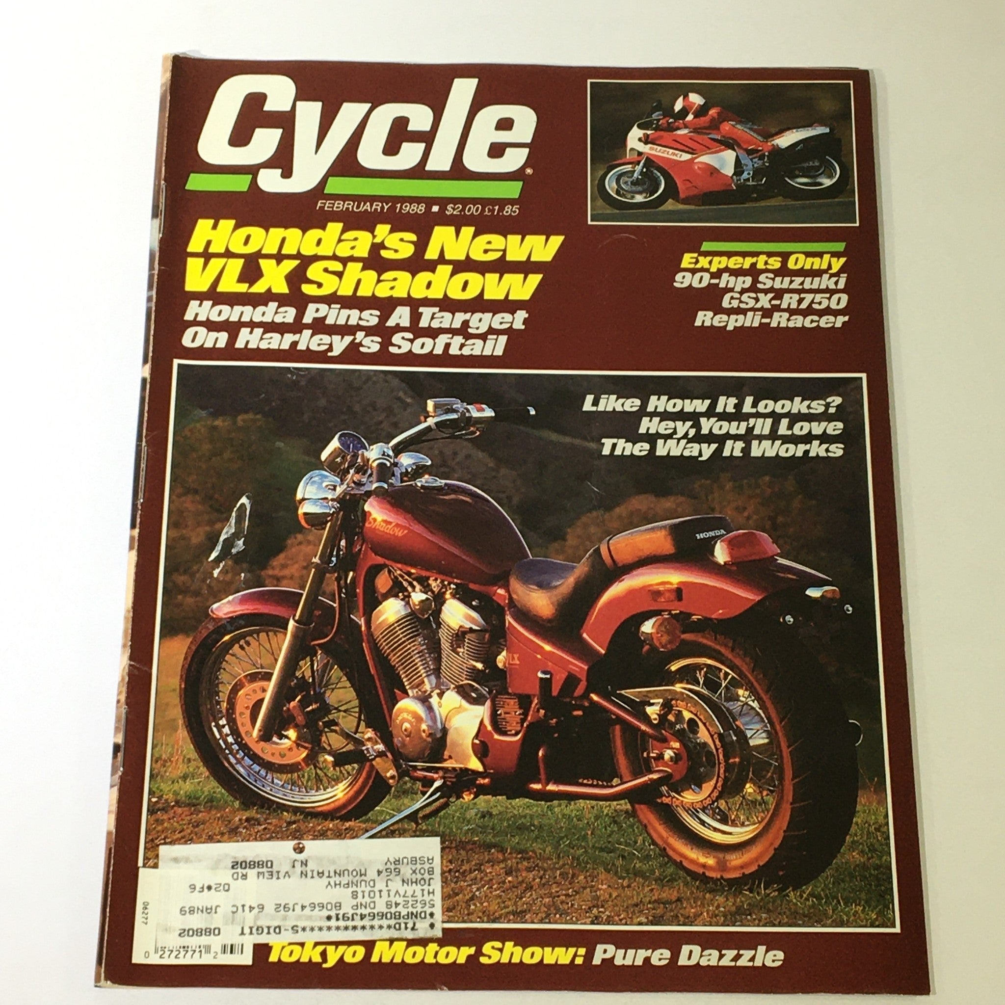 VTG Cycle Magazine February 1988 - Honda VLX Shadow / Suzuki GSX-R750 Racer