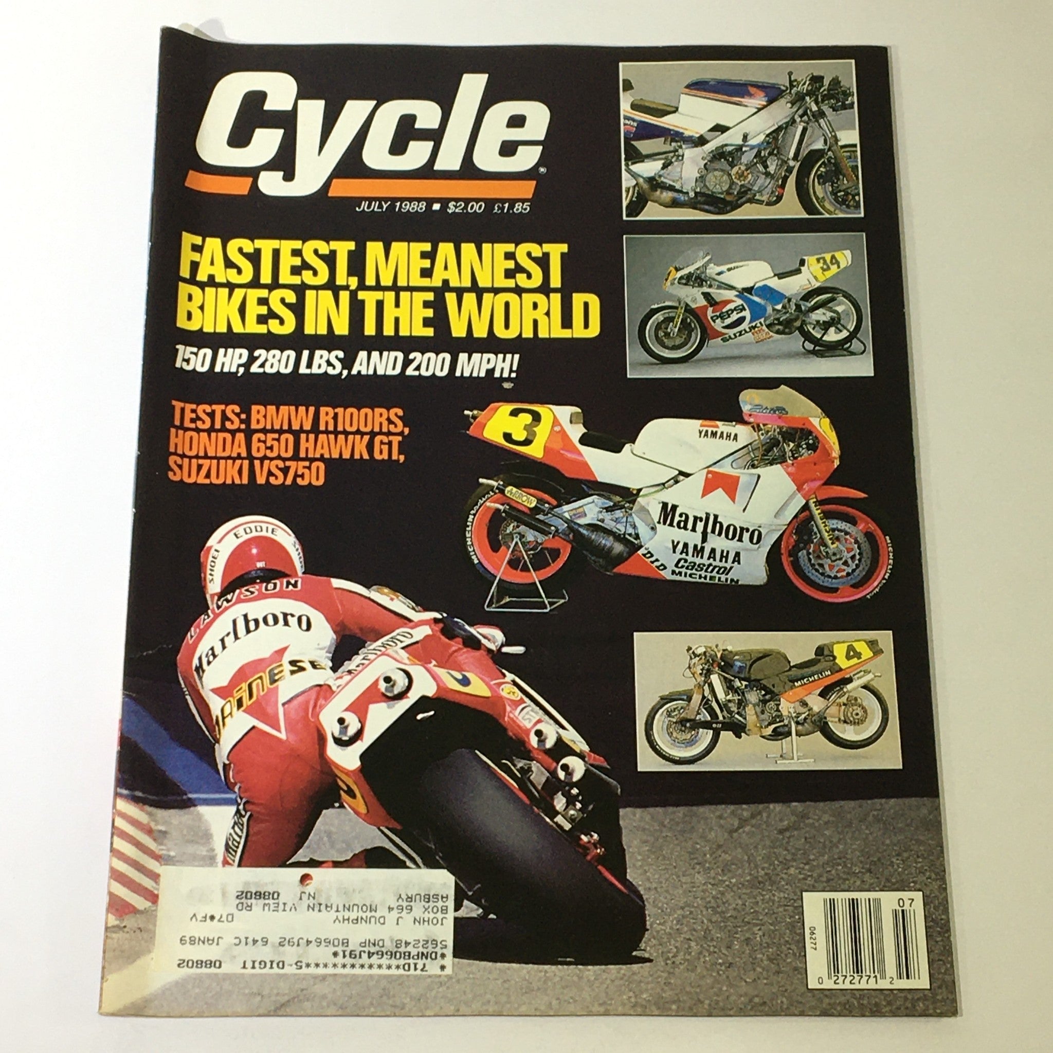 VTG Cycle Magazine July 1988 - BMW R100RS / Honda 650 Hawk GT / Suzuki VS750