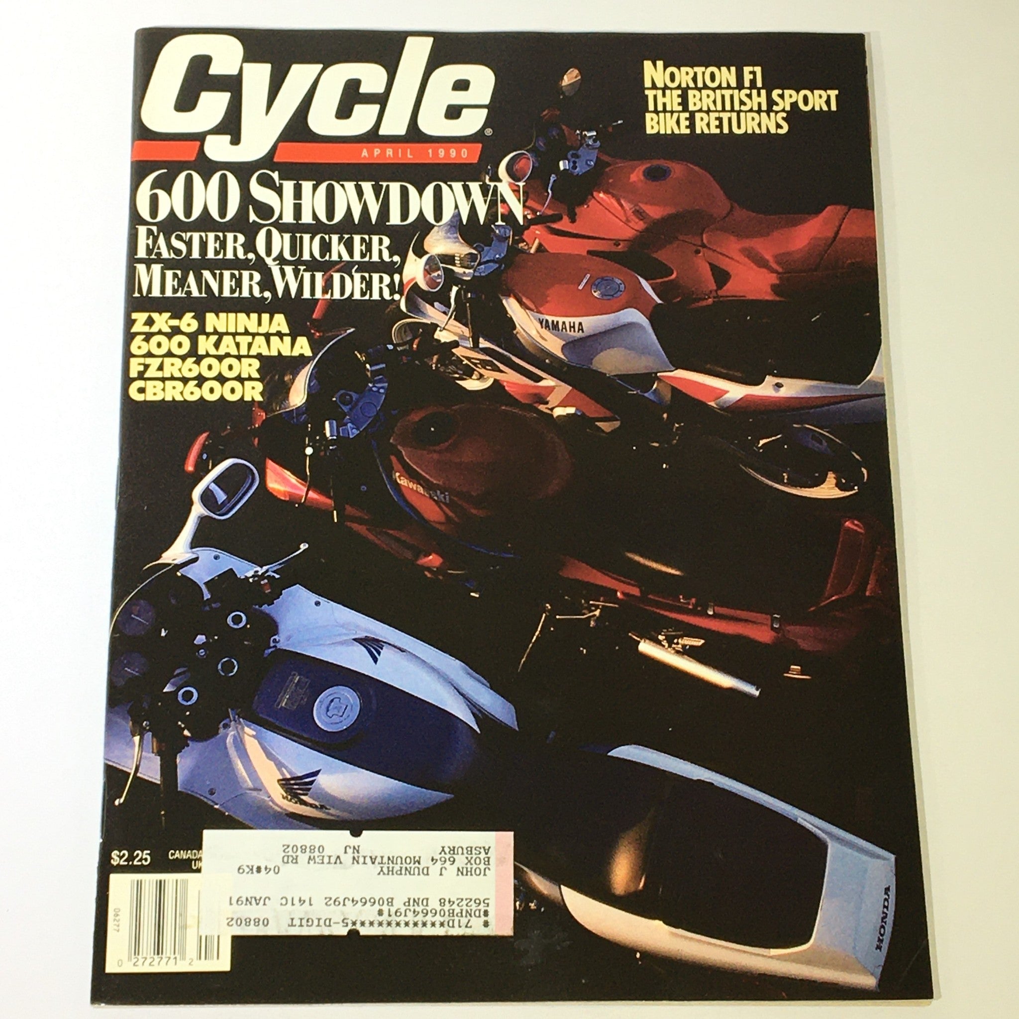 Cycle Magazine April 1990 - Norton F1 British Sport Bike / ZX-6 Ninja 600 Katana