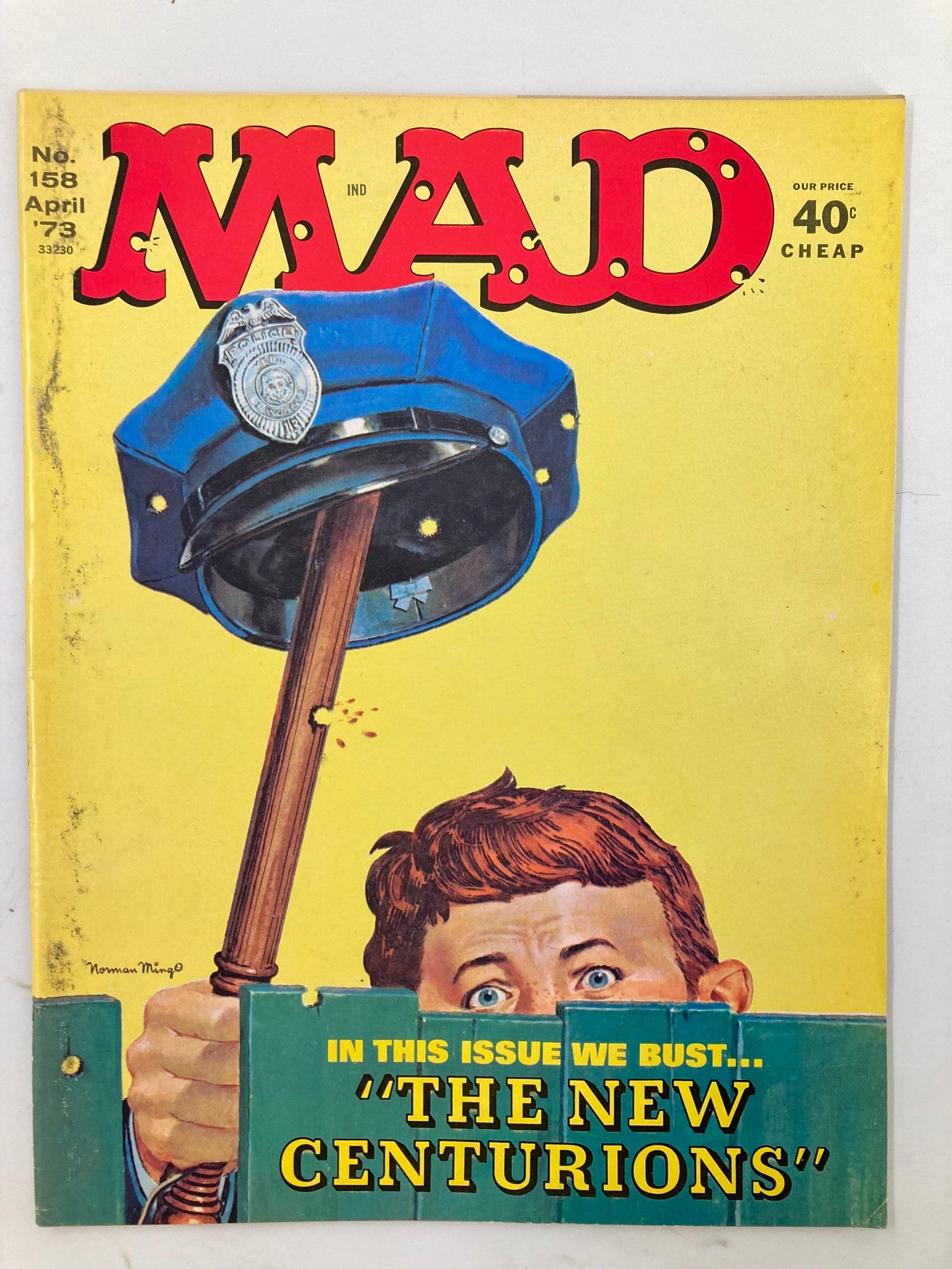 Cover of Mad Magazine April 1973 No. 158 featuring a police hat and the title 'The New Centurions'.