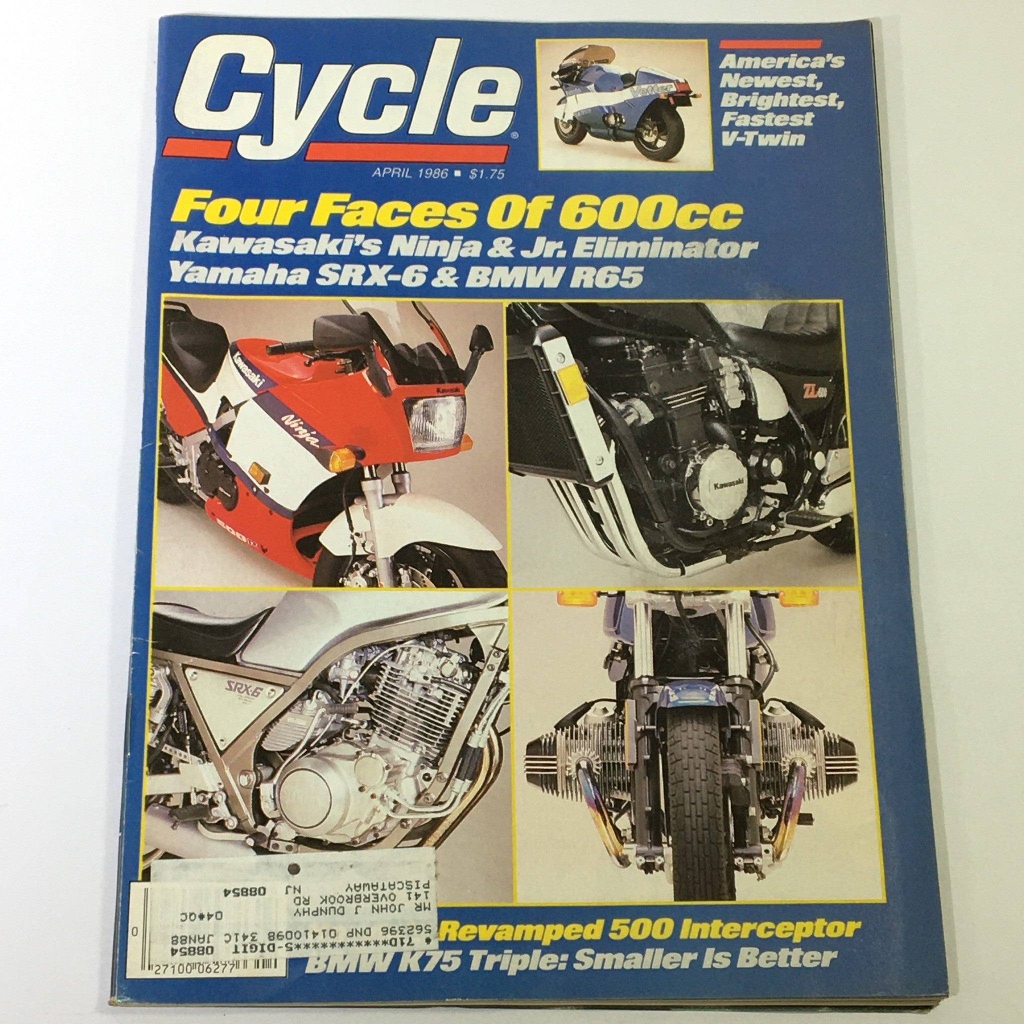 VTG Cycle Magazine April 1986 - Kawasaki Ninja & Jr. Eliminator / Yamaha SRX-6