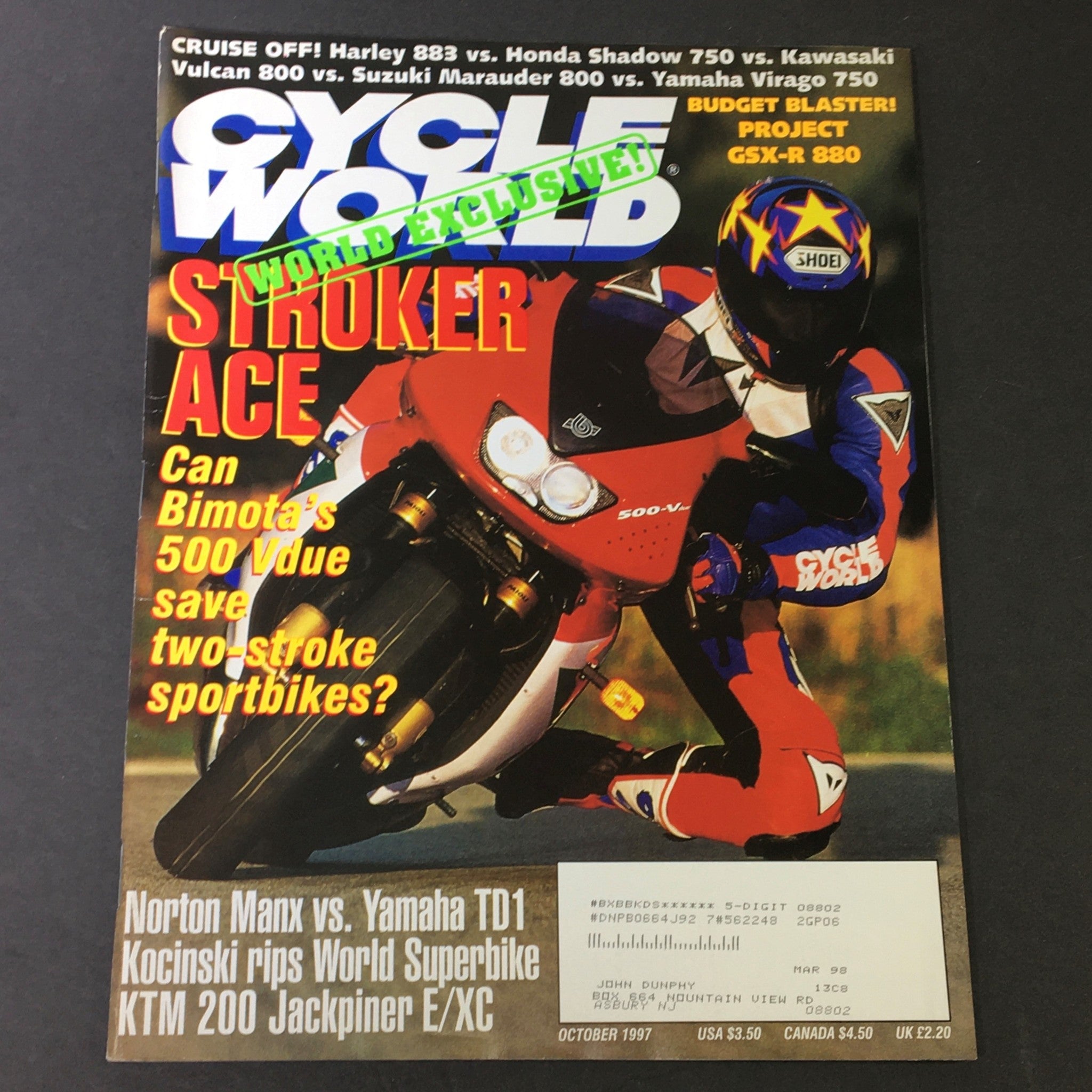 Cycle World Magazine October 1997 - Harley 883 vs Honda Shadow 750 vs Vulcan 800