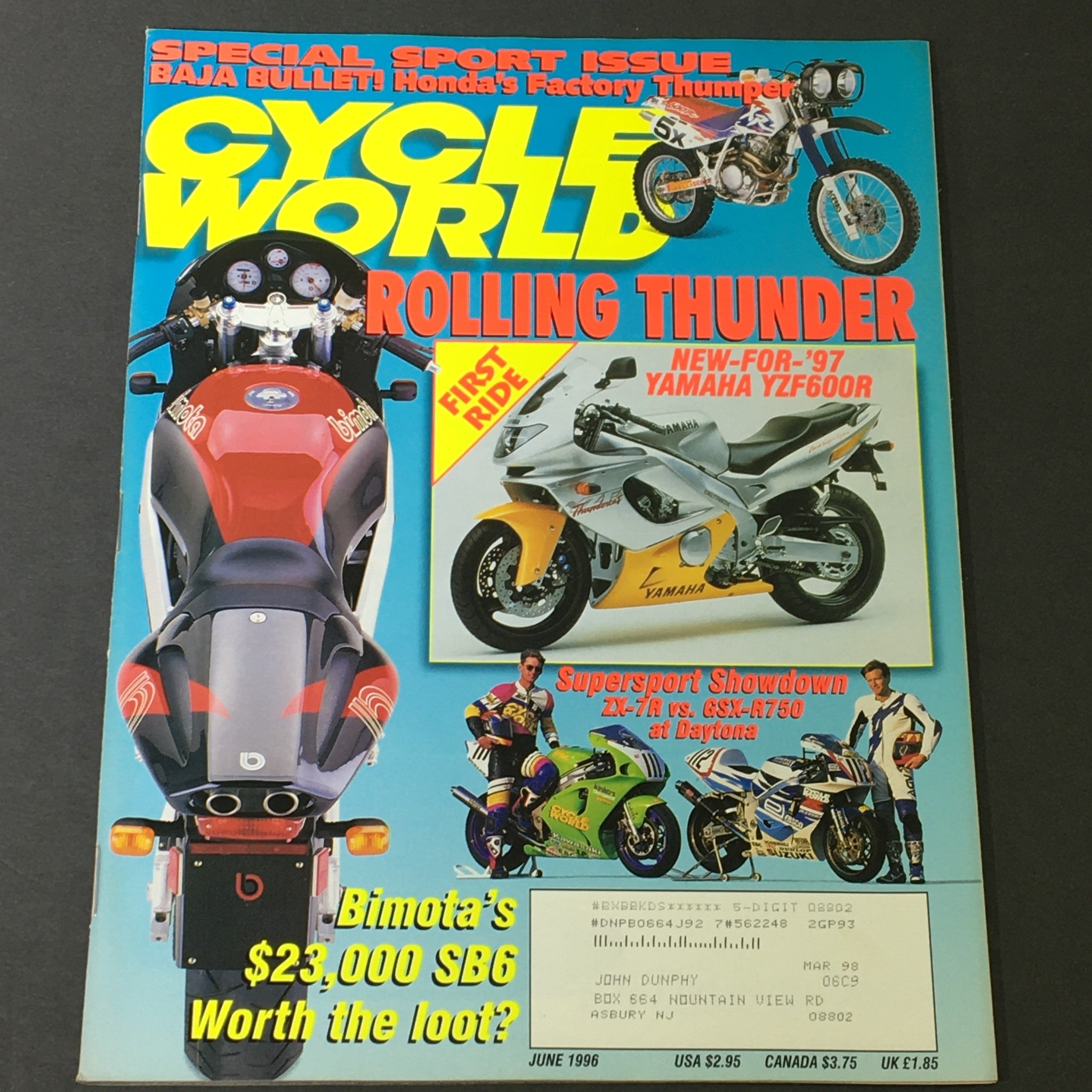 Cycle World Magazine June 1996 - Yamaha YZF600R / ZX-7R vs GSX-R750 at Daytona