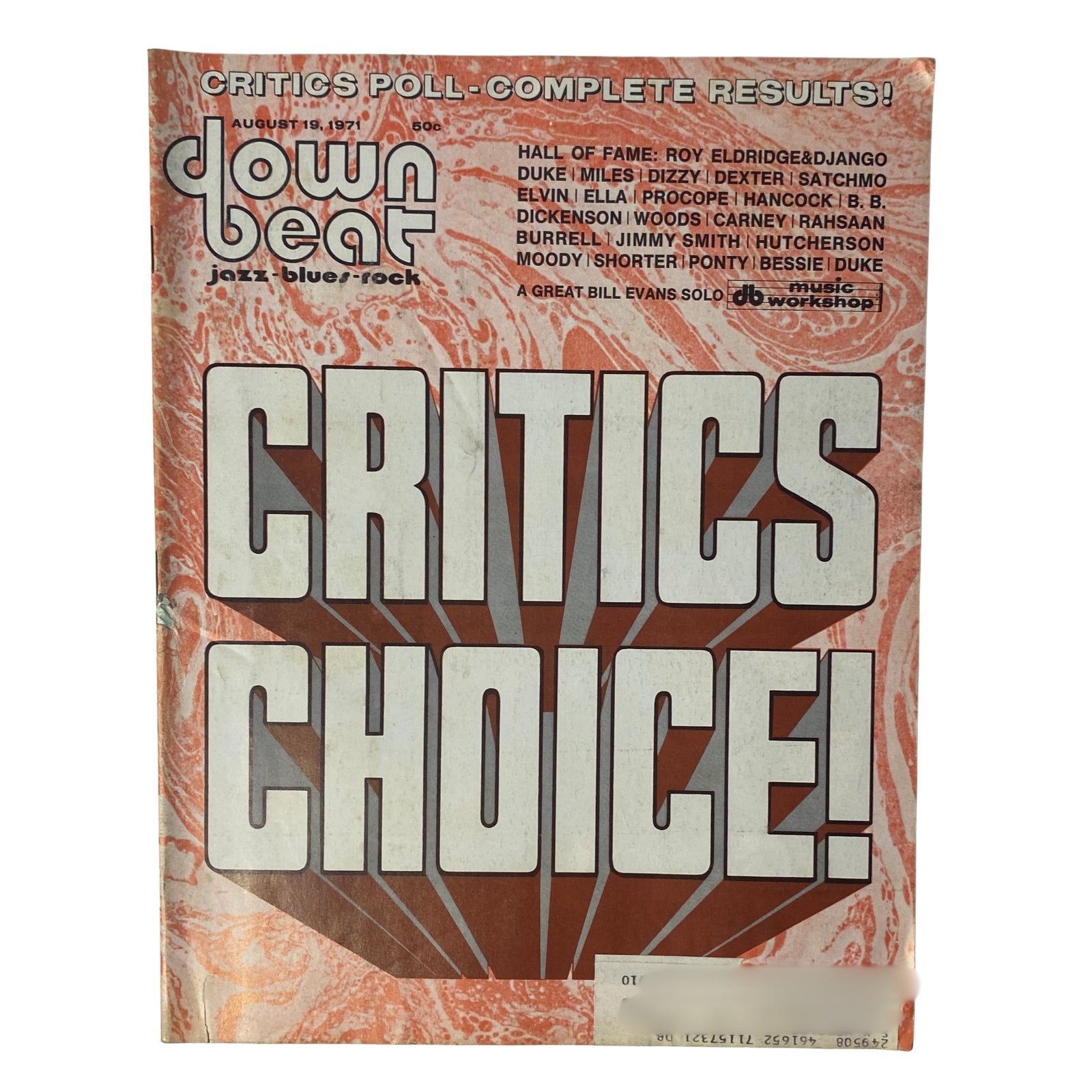 Cover of Down Beat Magazine August 19, 1971 Vol 38 No. 15 featuring the Critics Poll - Complete Results and the bold title 'CRITICS CHOICE!'.