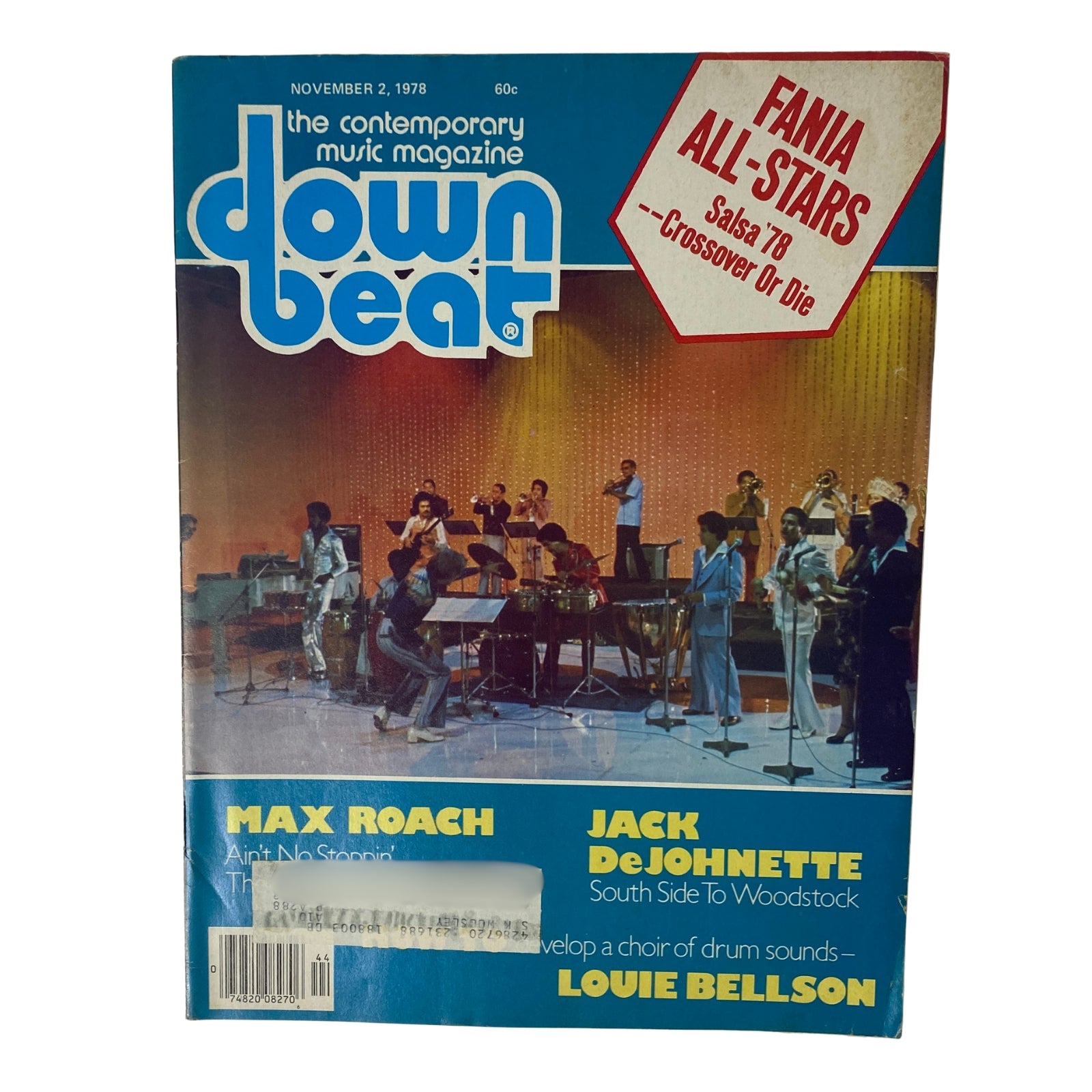 Cover of Down Beat Magazine, November 2, 1978, featuring Max Roach and Jack DeJohnette. Highlights include Fania All-Stars 'Salsa ’78 - Crossover or Die.'
