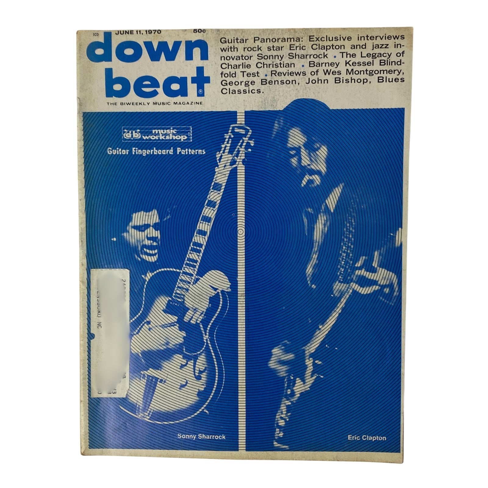 Cover of Down Beat Magazine, June 11, 1970, Vol 37 No. 12 featuring Sonny Sharrock and Eric Clapton, showcasing exclusive interviews and music content.