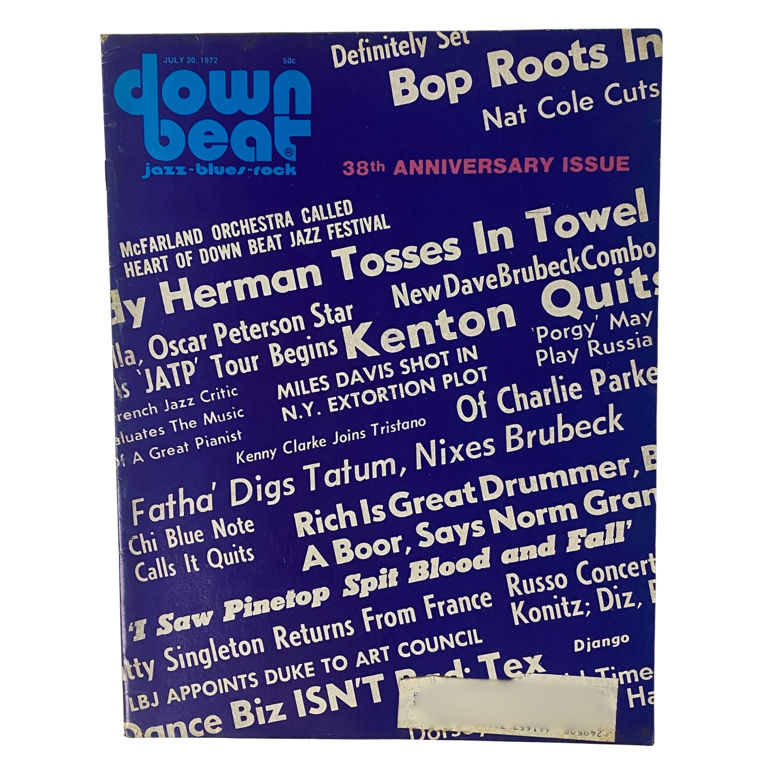 Cover of Down Beat Magazine, July 20, 1972, Vol 39 No 13, featuring the title and jazz-themed graphics.