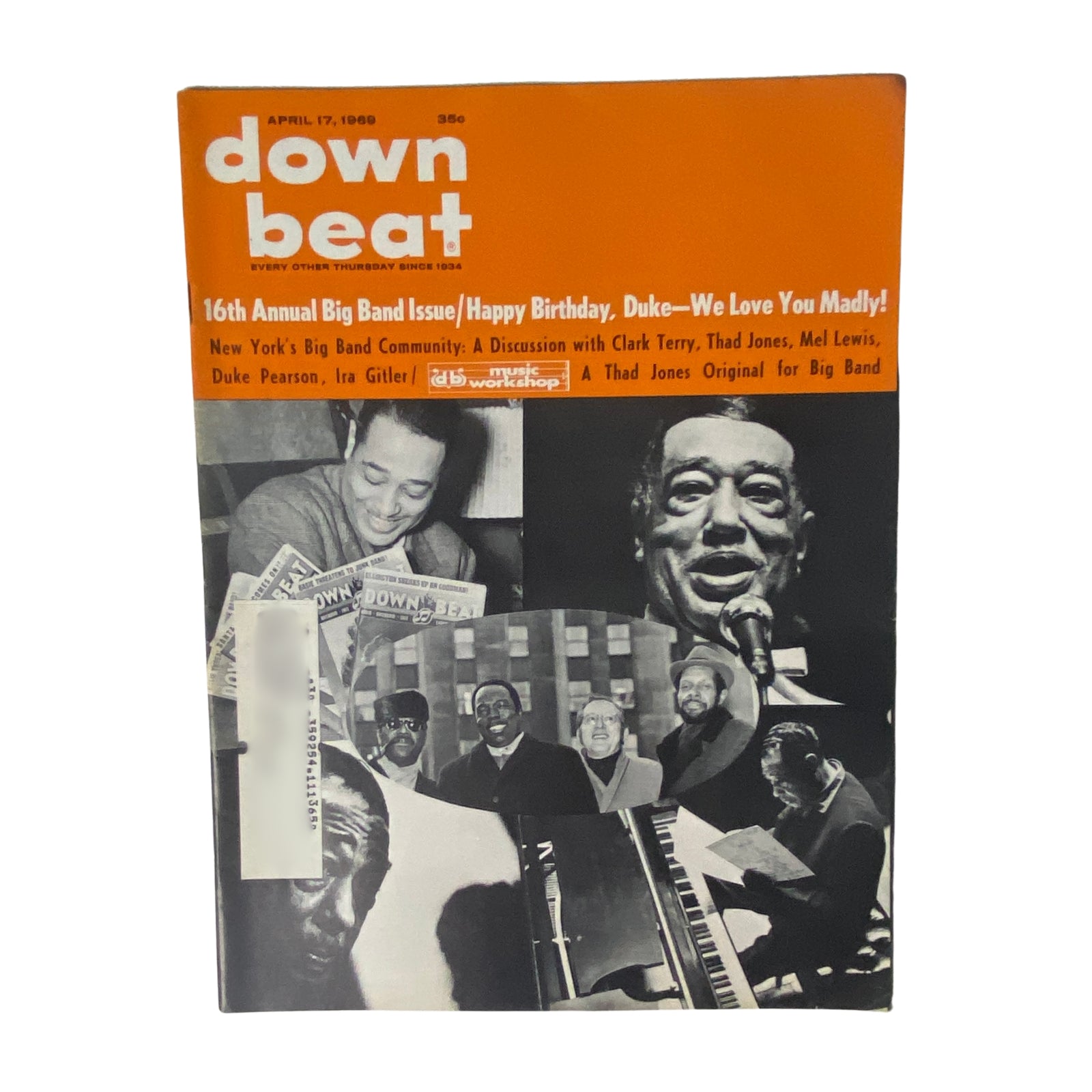 Cover of Down Beat Magazine from April 17, 1969, Vol. 36, No. 8 featuring Duke Pearson and Ira Gitler, highlighting jazz music, big band leadership, and includes discussions on Duke Ellington.