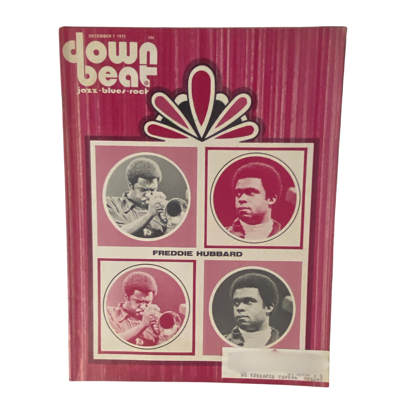 Cover of Down Beat Magazine, December 7, 1972, featuring Freddie Hubbard with images and highlights from jazz culture.