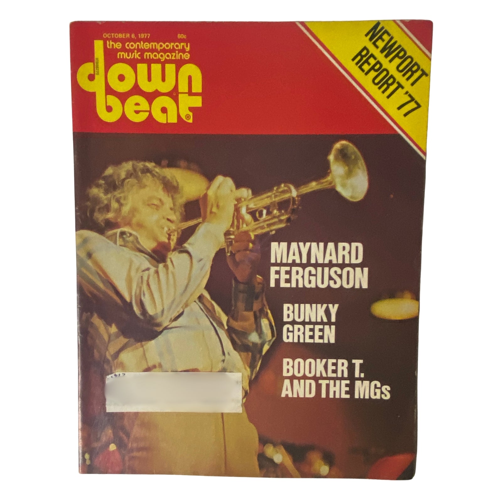 Cover of Down Beat Magazine from October 6, 1977 featuring Maynard Ferguson, Bunky Green, and Booker T. and The MGs. This vintage music magazine captures the jazz and funk landscape of the late 1970s.