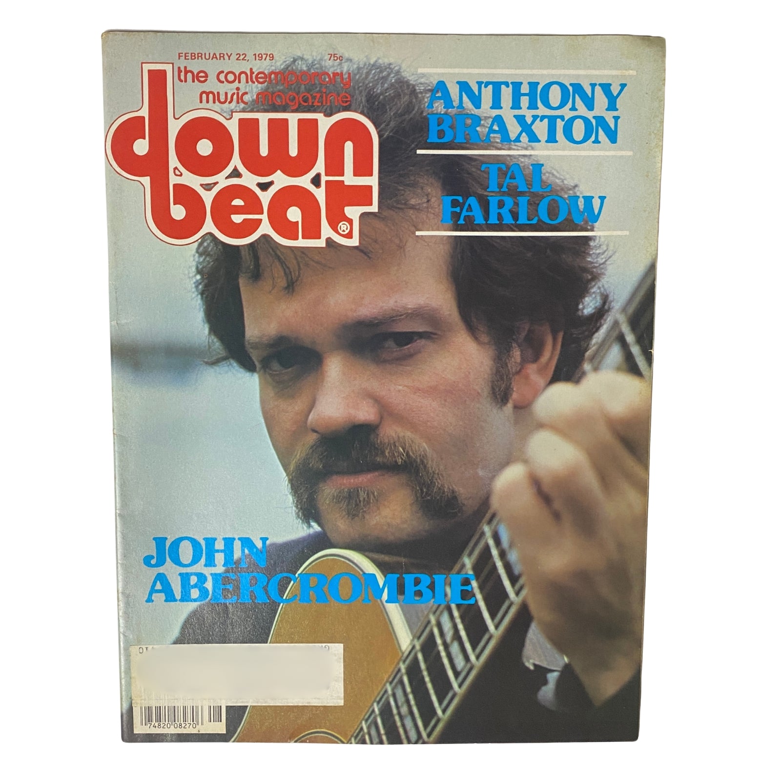 Cover of Down Beat Magazine dated February 22, 1979 featuring John Abercrombie and Anthony Braxton, highlighting notable jazz musicians of the late 1970s.