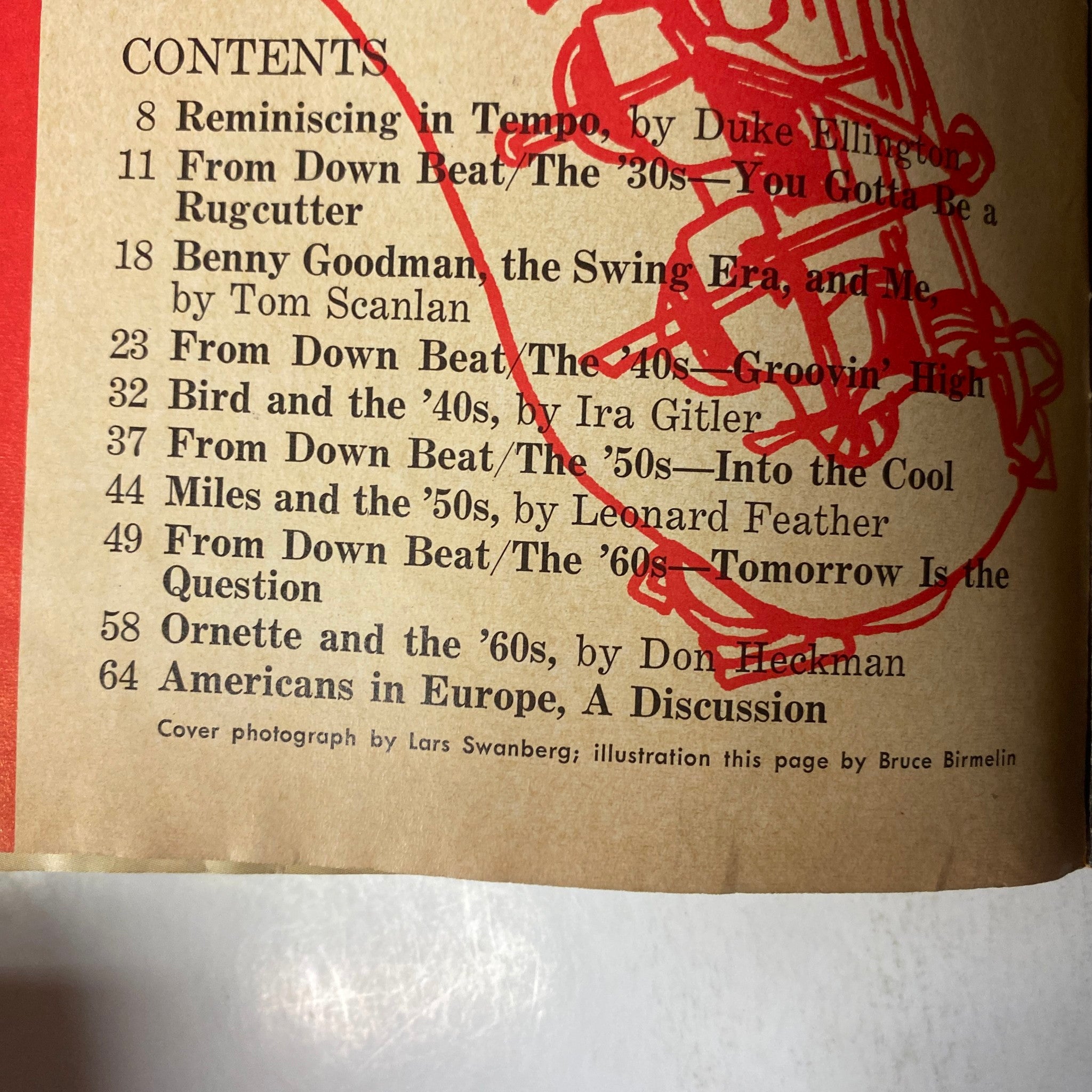 Contents page of Down Beat Magazine July 2, 1964 30th Anniversary Issue 1934-1964 outlining featured articles and contributions from noted jazz figures.