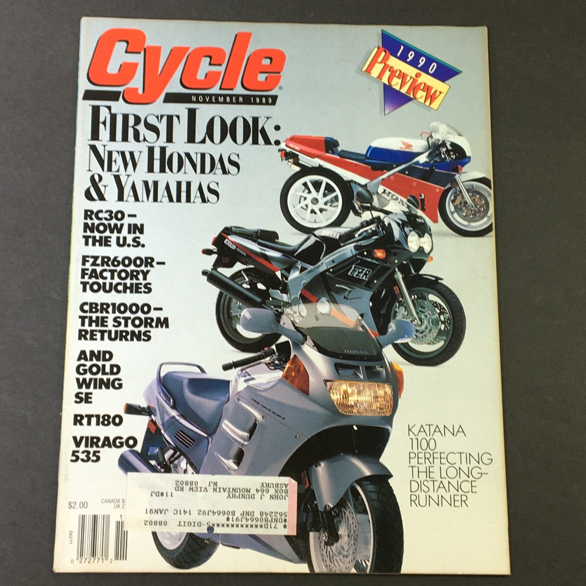 VTG Cycle Magazine November 1989 - Honda & Yamaha RC30, FZR600R & CBR1000