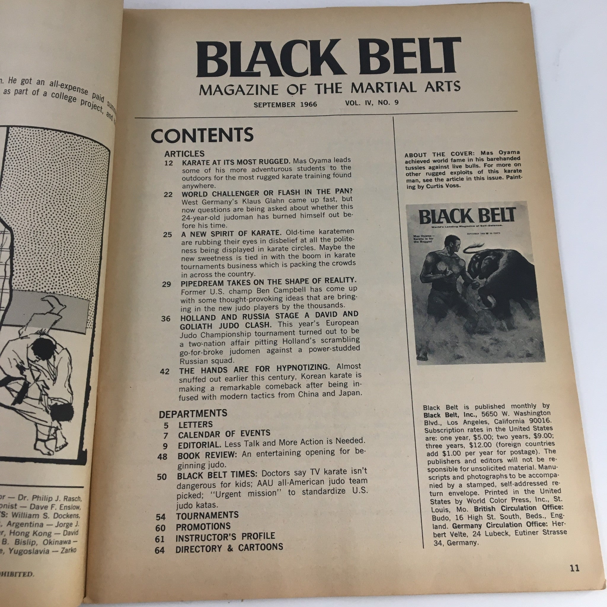 Black Belt Magazine September 1966 Mas Oyama Karate is for The Rugged  No Label