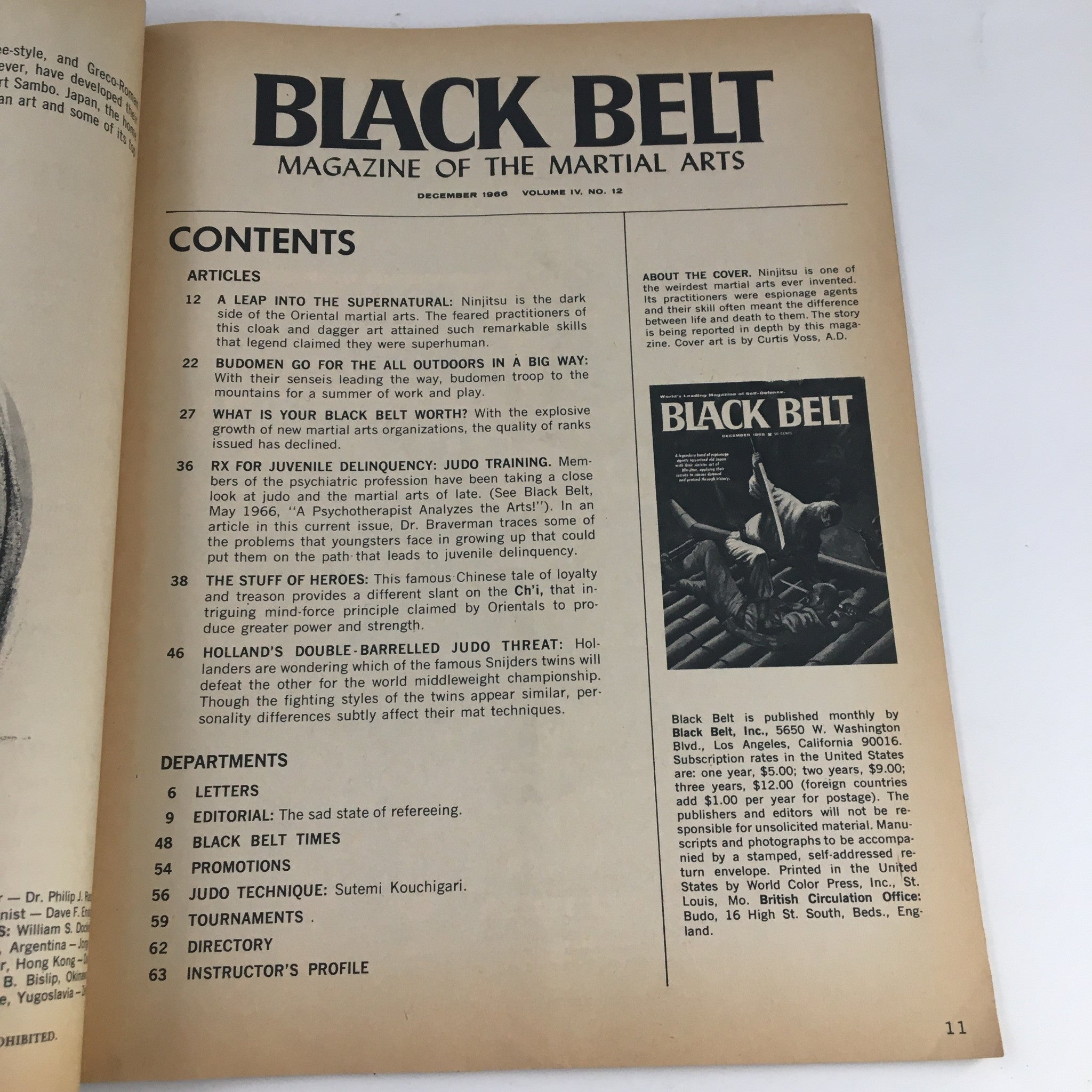 Black Belt Magazine December 1966 Ninjitsu & Holland's Judo Threat No Label