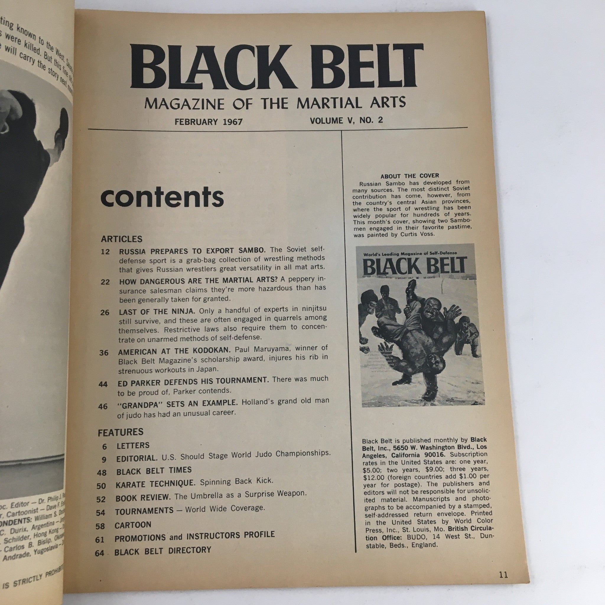 Black Belt Magazine February 1967 Russian Sambo Distinct Soviet No Label