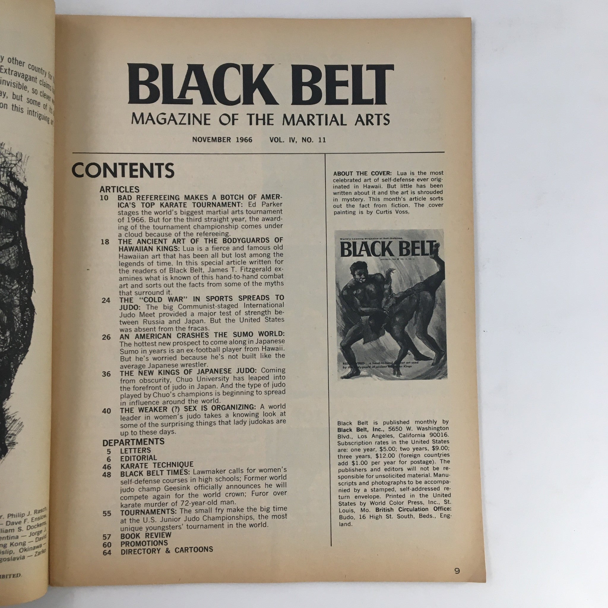 Black Belt Magazine November 1966 Lua Art of Self-Defense in Hawaii No Label