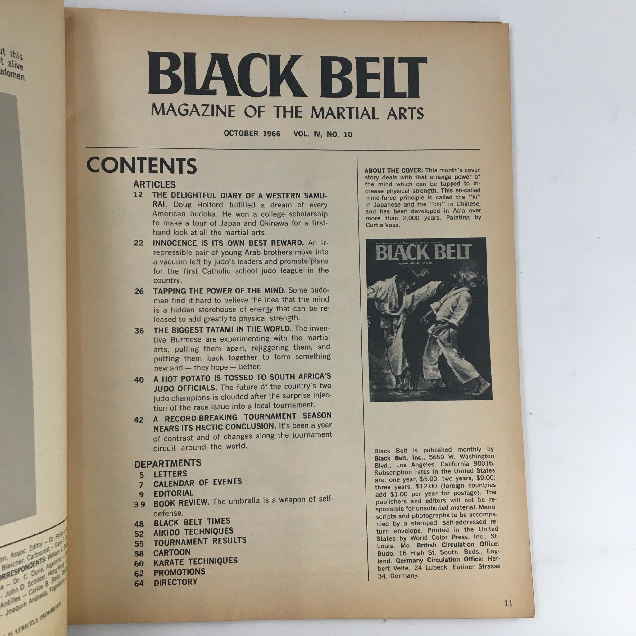 Black Belt Magazine October 1966 Mind-Force Principle The Ki & The Chi No Label