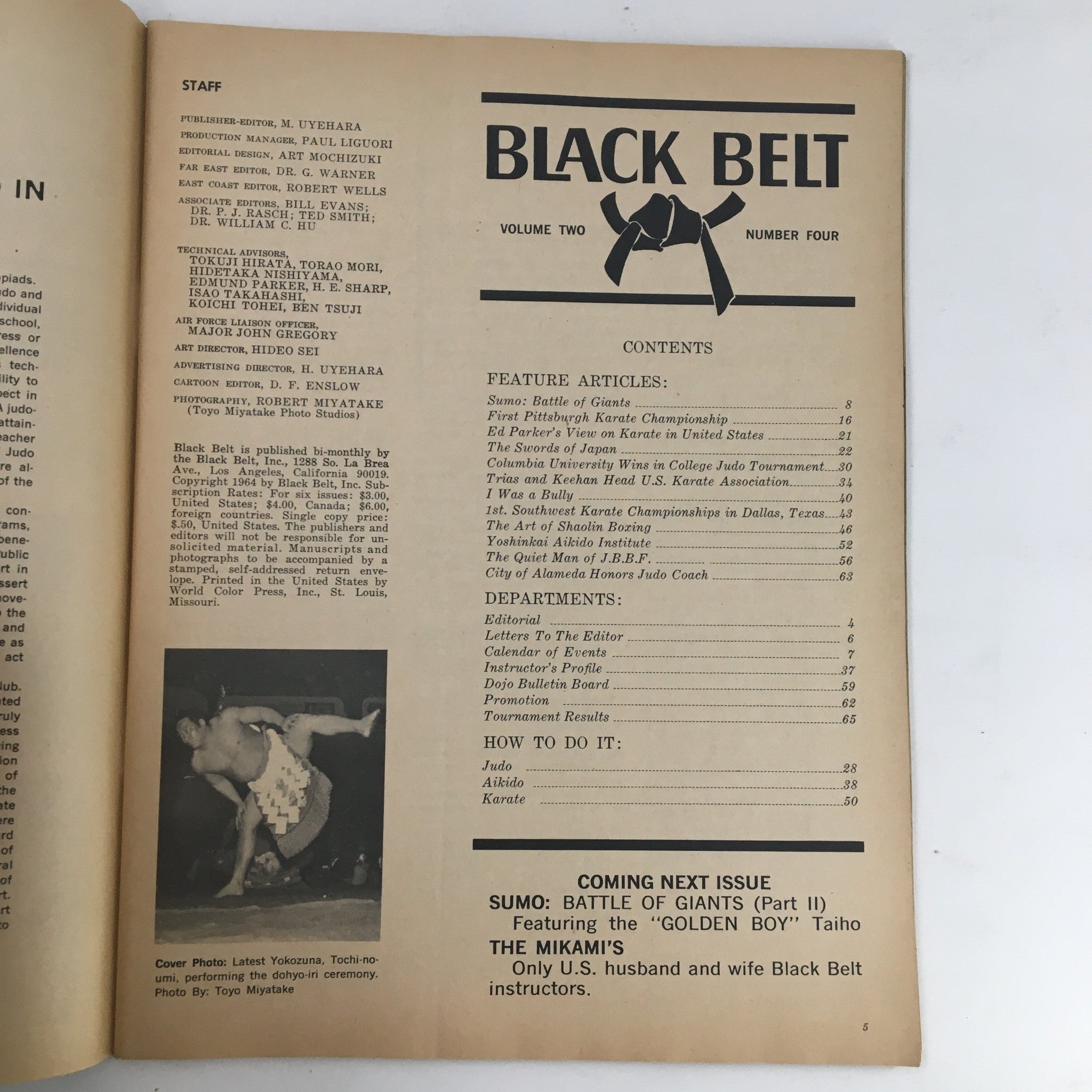 Black Belt Magazine July 1964 Vol. 2 No. 4 Tochi Noumi & Yokozuna No Label