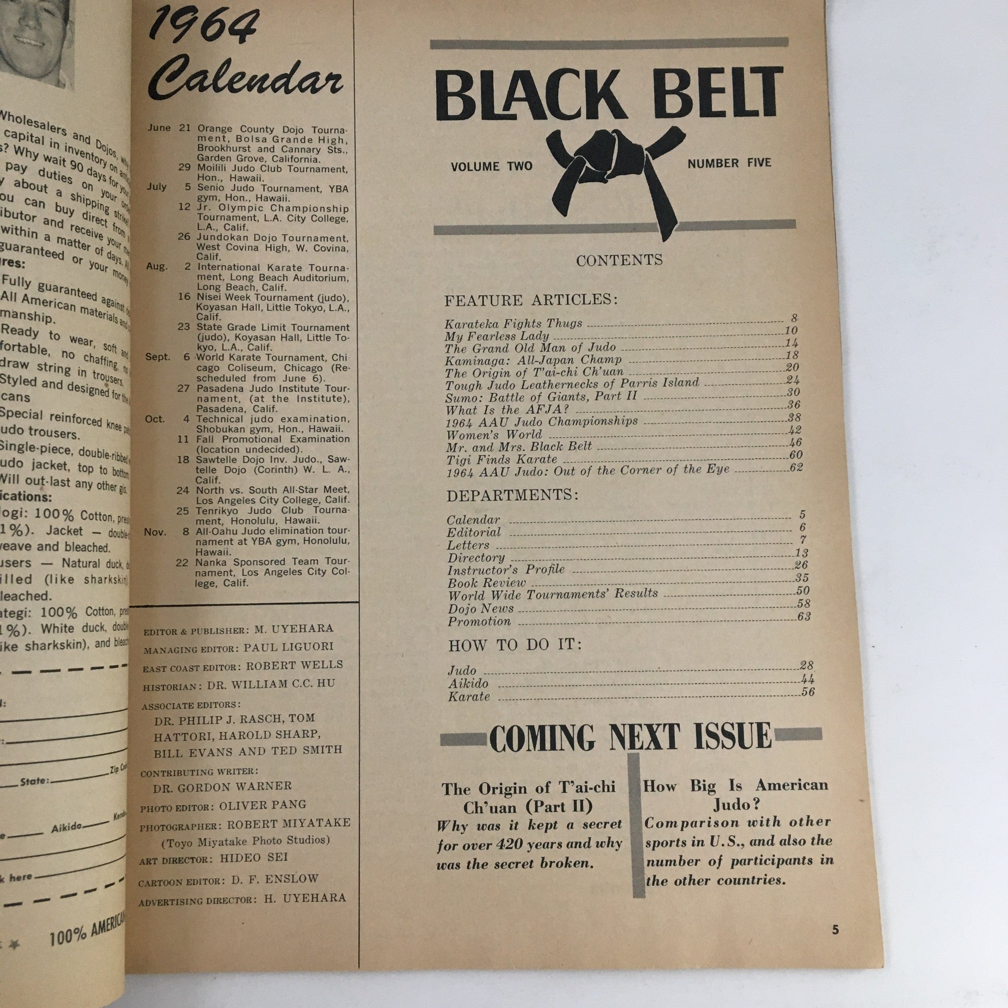 Black Belt Magazine September 1964 Vol. 2 No. 5 Sensei Tak Kubota No Label