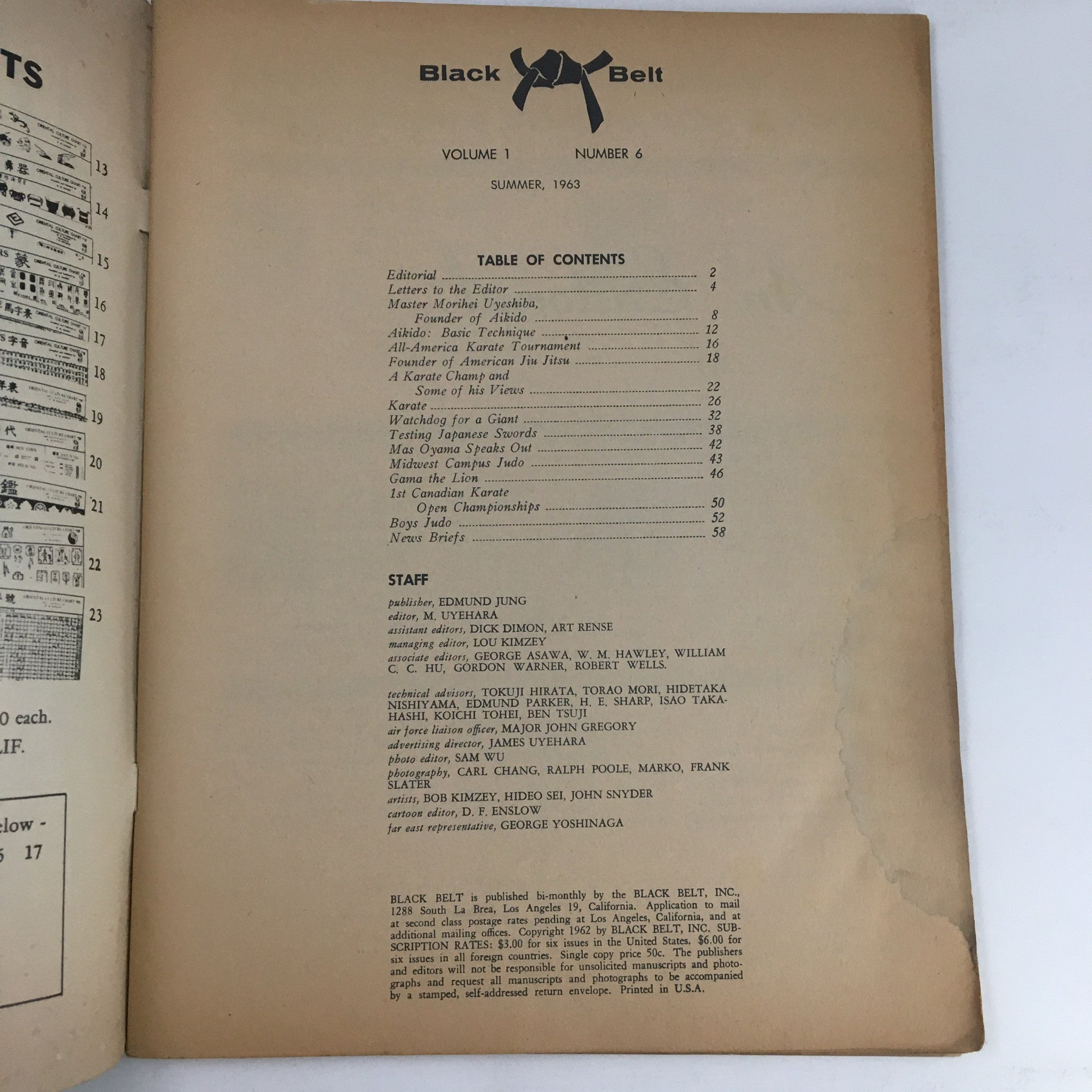 Black Belt Magazine Summer 1963 Vol. 1 No. 6 Master Morihei Uyeshiba No Label