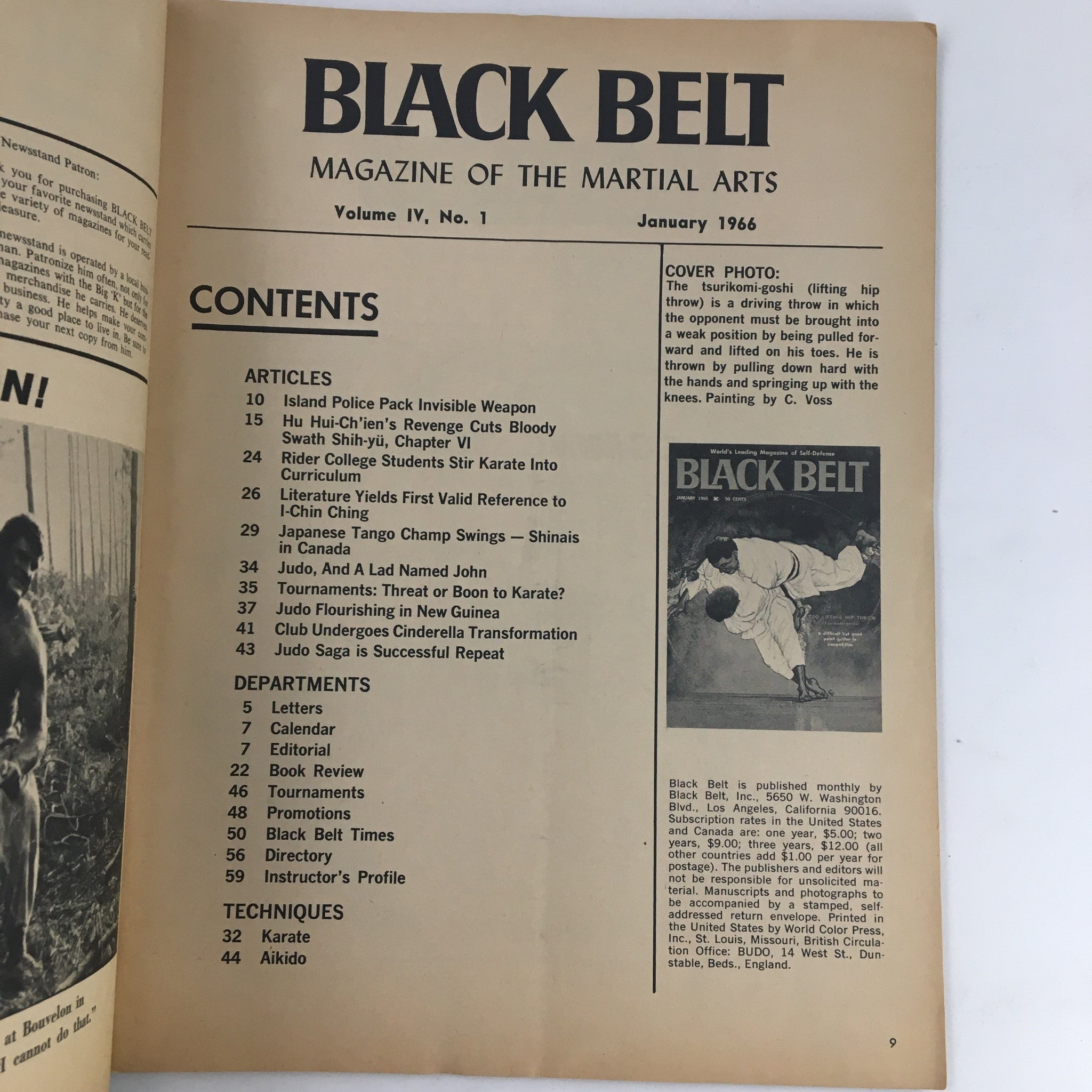 Black Belt Magazine January 1966 Vol. 4 No. 1 The Tsurikomi-Goshi No Label